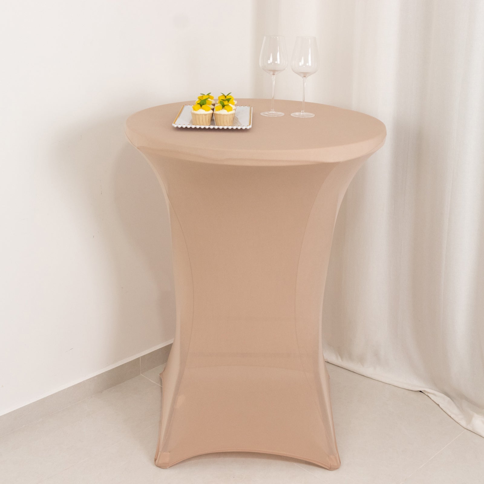 Stretchable Nude Spandex Cocktail Table Cover for 24 - 32 Inch Tables, Easy to Maintain