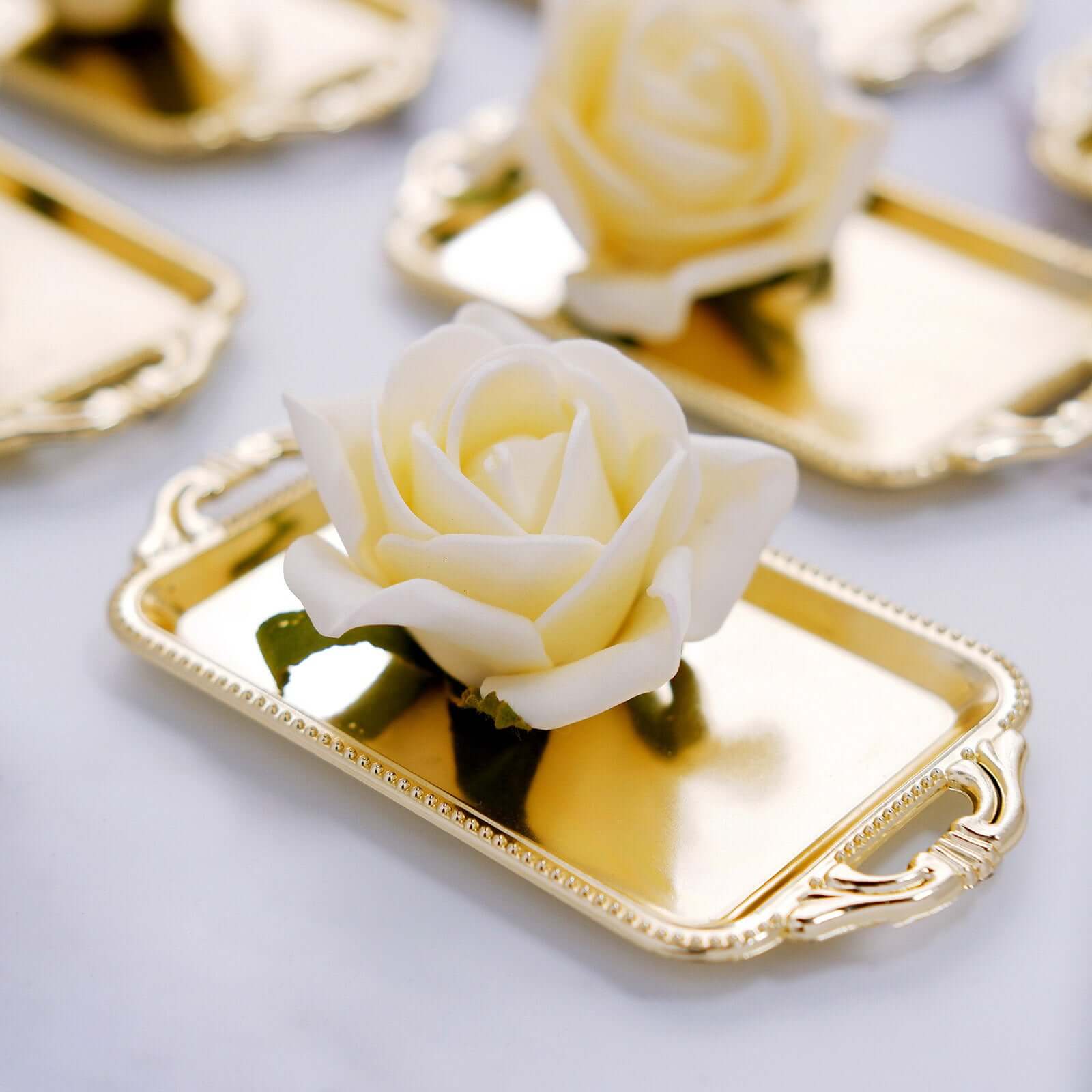 12-Piece Gold Rectangular Mini Display Trays for Candy and Party Favors