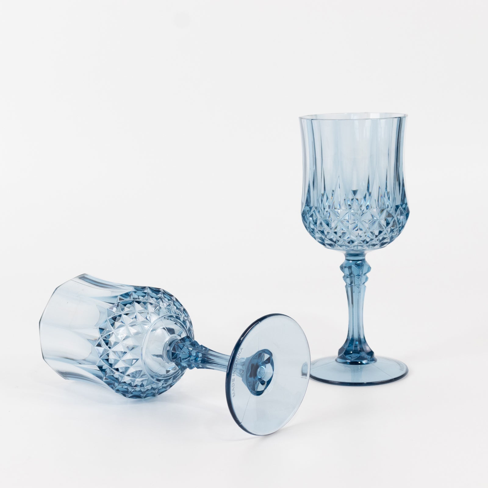 Hot Sale! 6-Pack 8oz Shatterproof Dusty Blue Plastic Cocktail Goblets with Crystal Cut Design