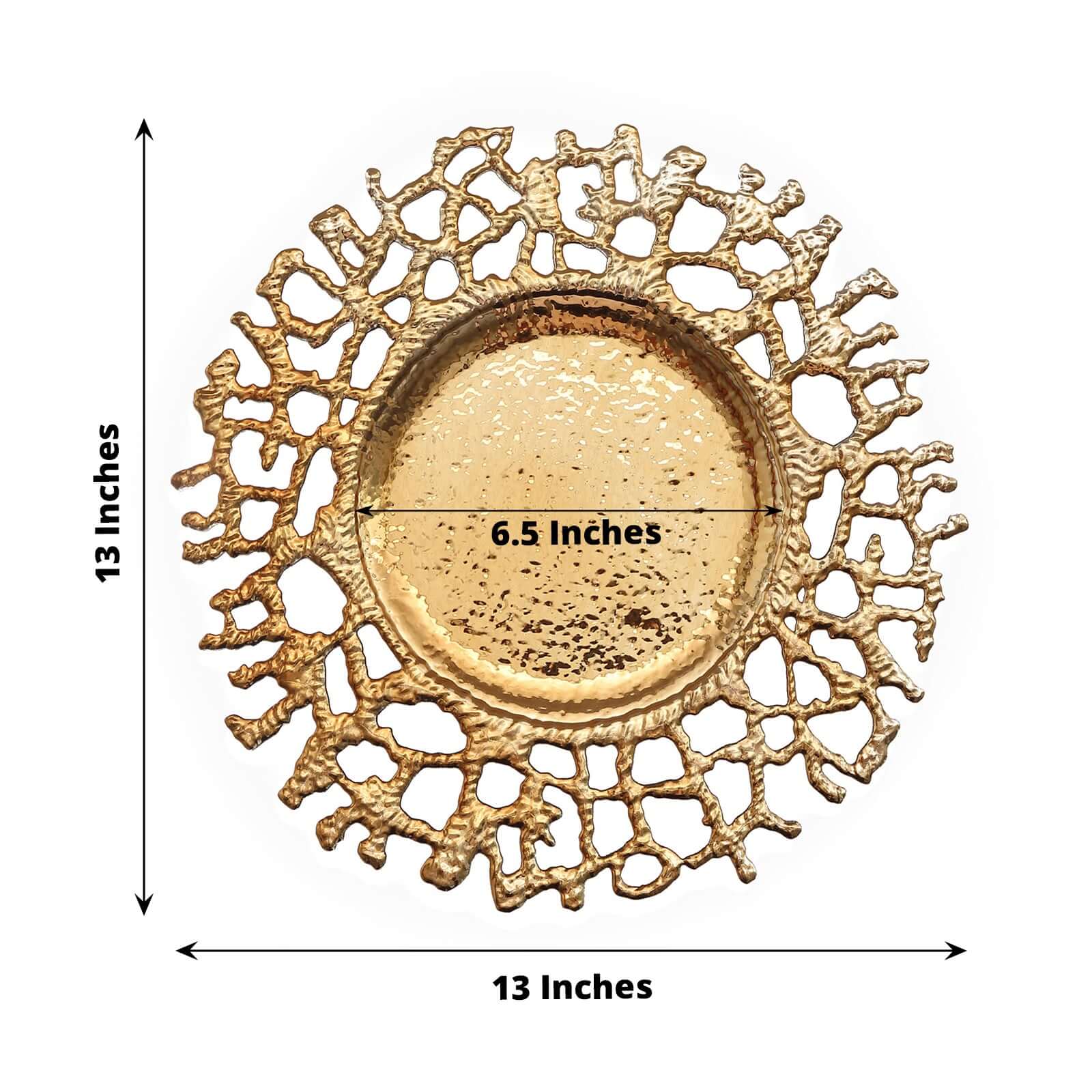 Hot Sale! 6-Pack 13-inch Gold Acrylic Round Charger Plates with Molten Branch Design for Dinner Parties