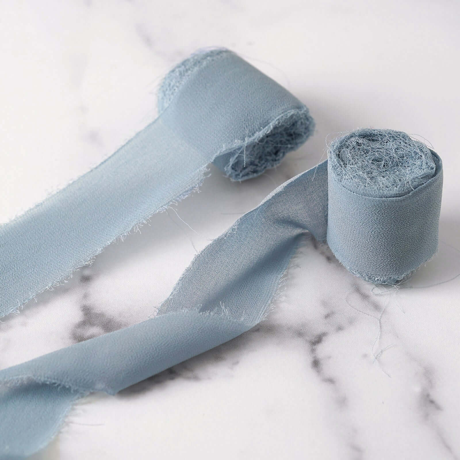 2-Pack 6-Yard Dusty Blue Silk-like Chiffon Linen Ribbon Rolls for Wedding, Gifts & Crafts