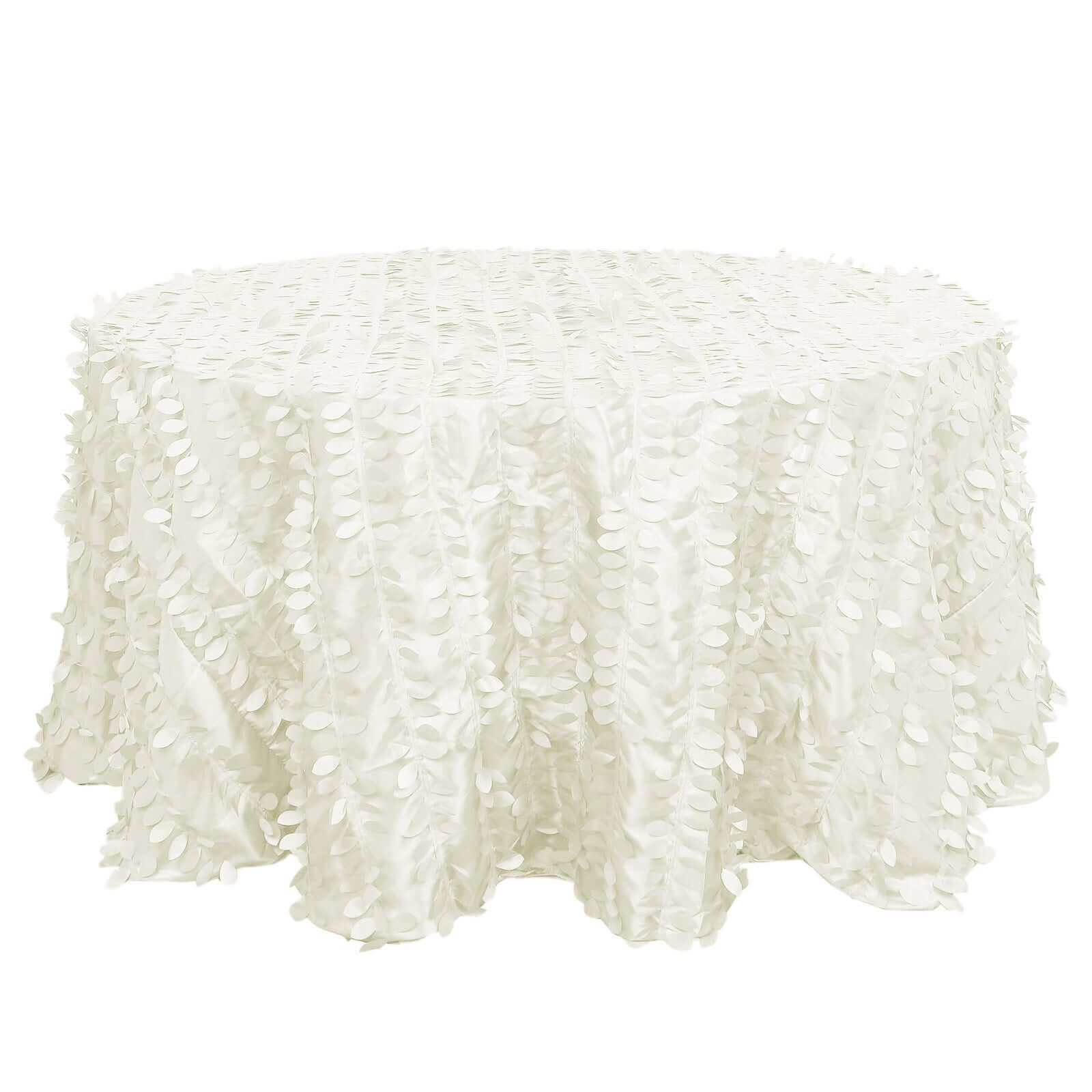 Ivory 132' Taffeta Round Tablecloth with Stunning 3D Leaf Petal Design