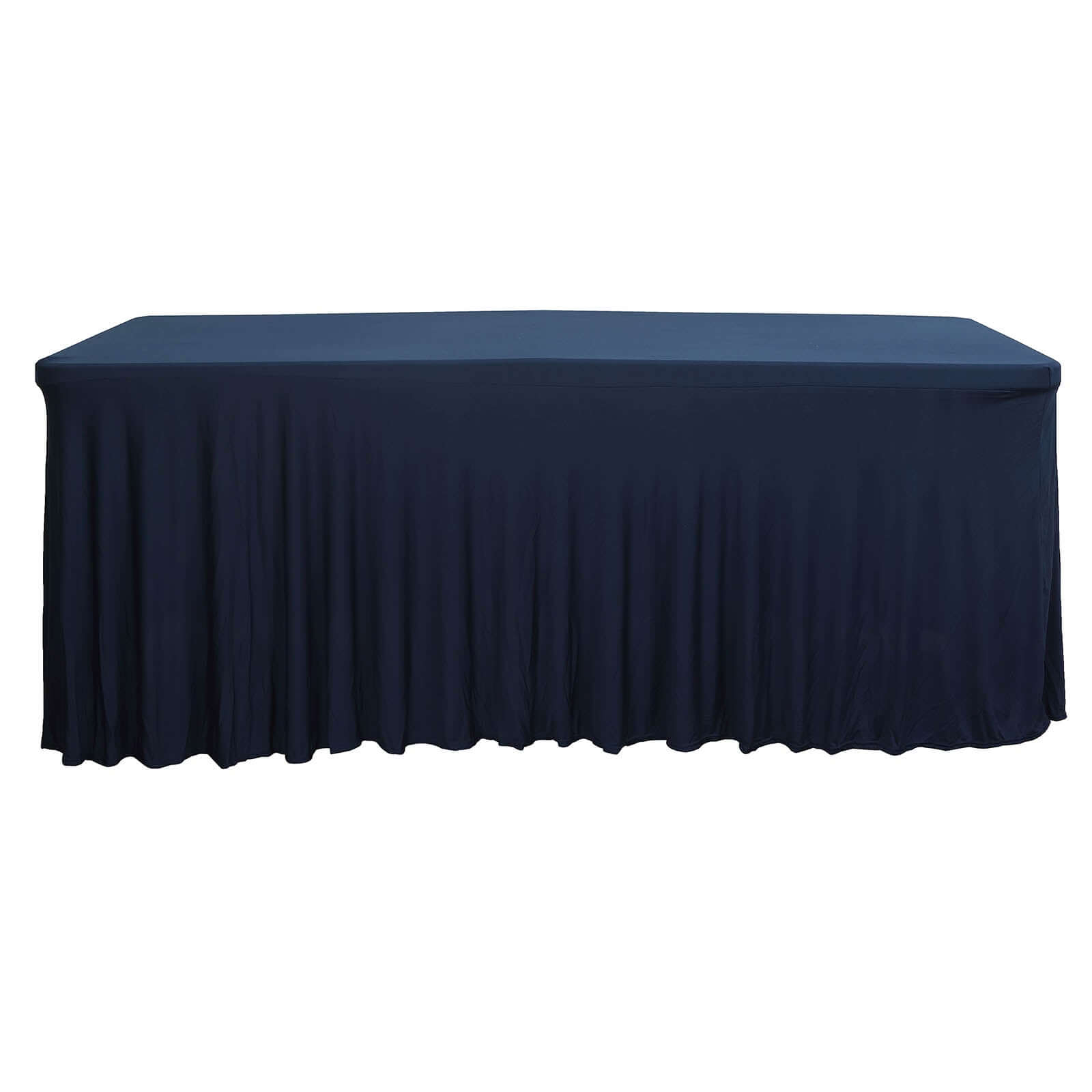 Hot Deal! Navy Blue Spandex Table Skirt with Wavy Effect for 6ft Tables