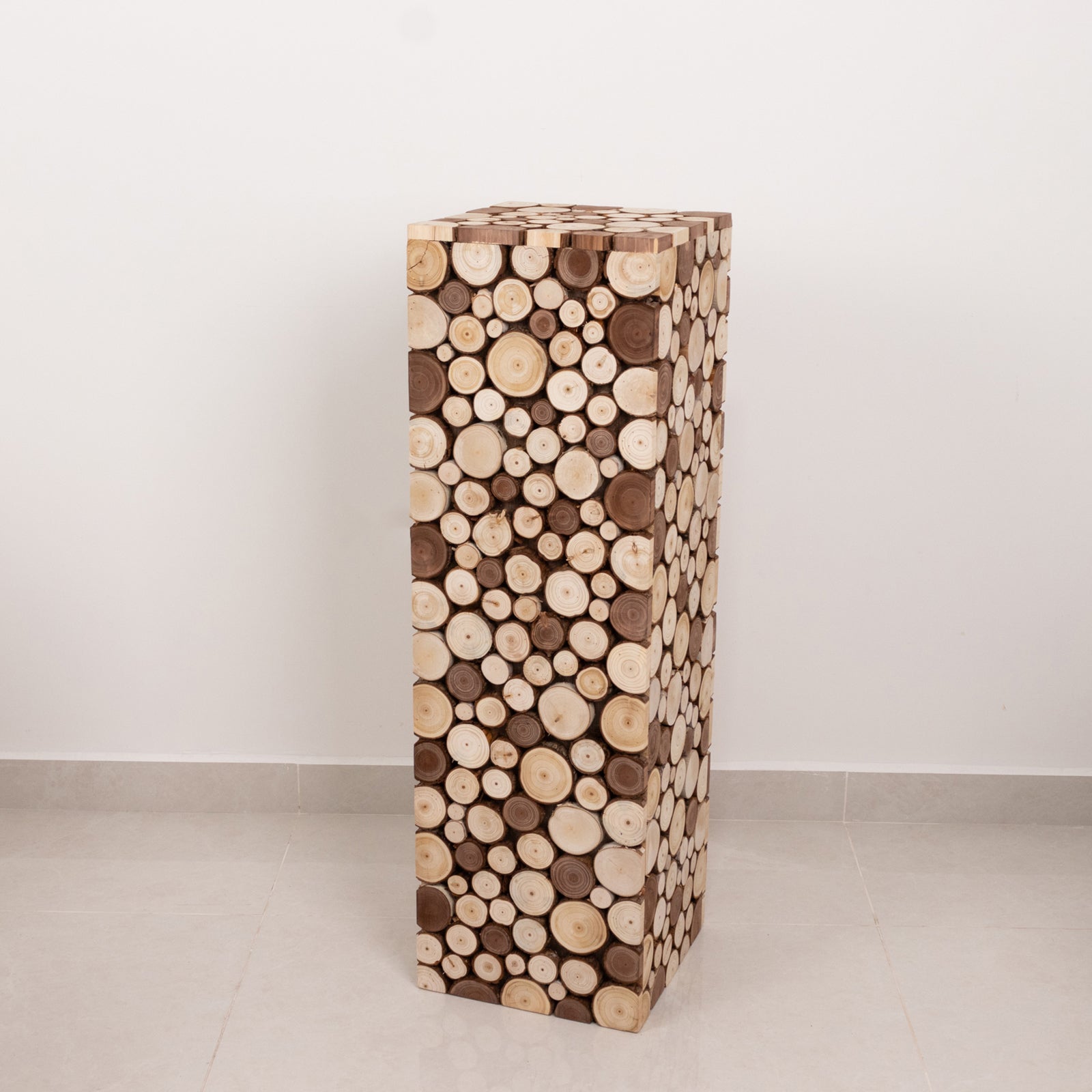 36" Natural Wooden Rectangular Pedestal Stand - Ideal for Rustic Decor