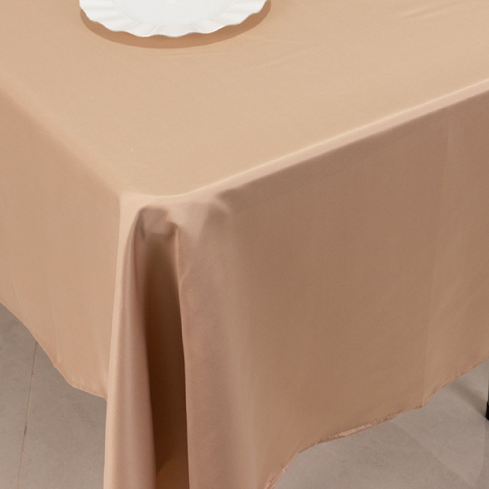 Luxurious Nude Lamour Satin Rectangle Tablecloth - 60x102, Durable & Silky Soft