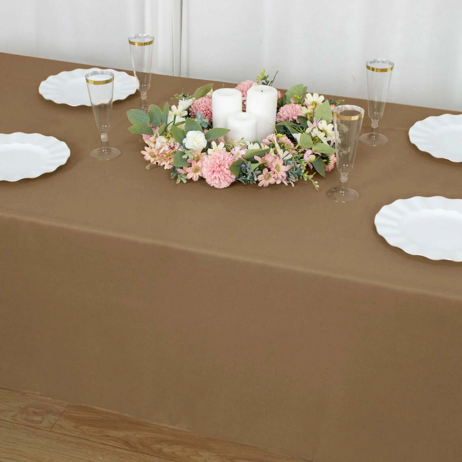 Stylish and Durable Taupe Polyester Rectangle Tablecloth (60x102) - Perfect for Events