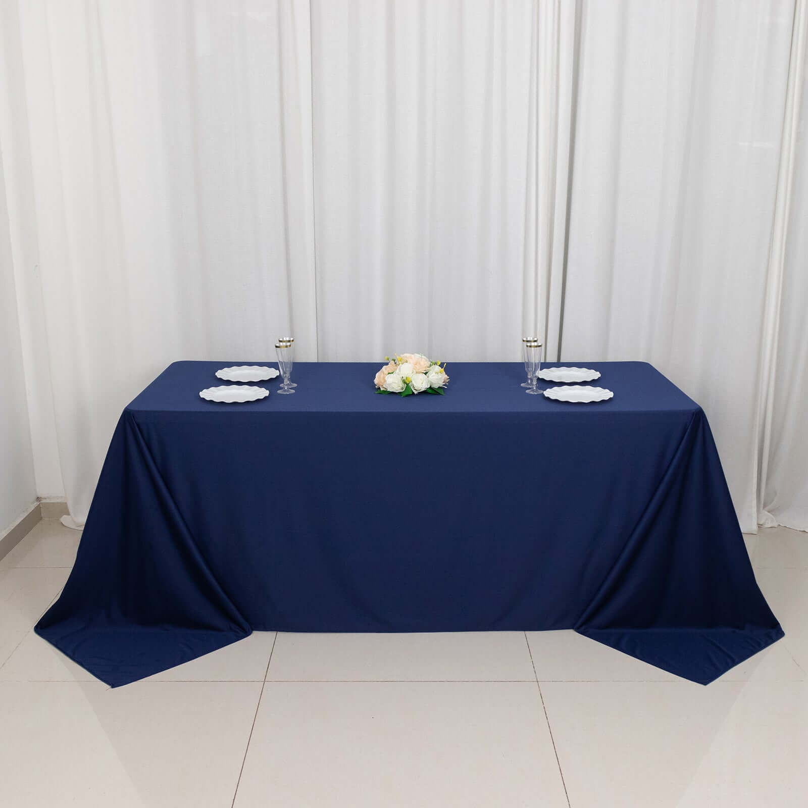 Navy Blue Premium Scuba Wrinkle-Free & Stain-Resistant 90x132 Rectangular Tablecloth