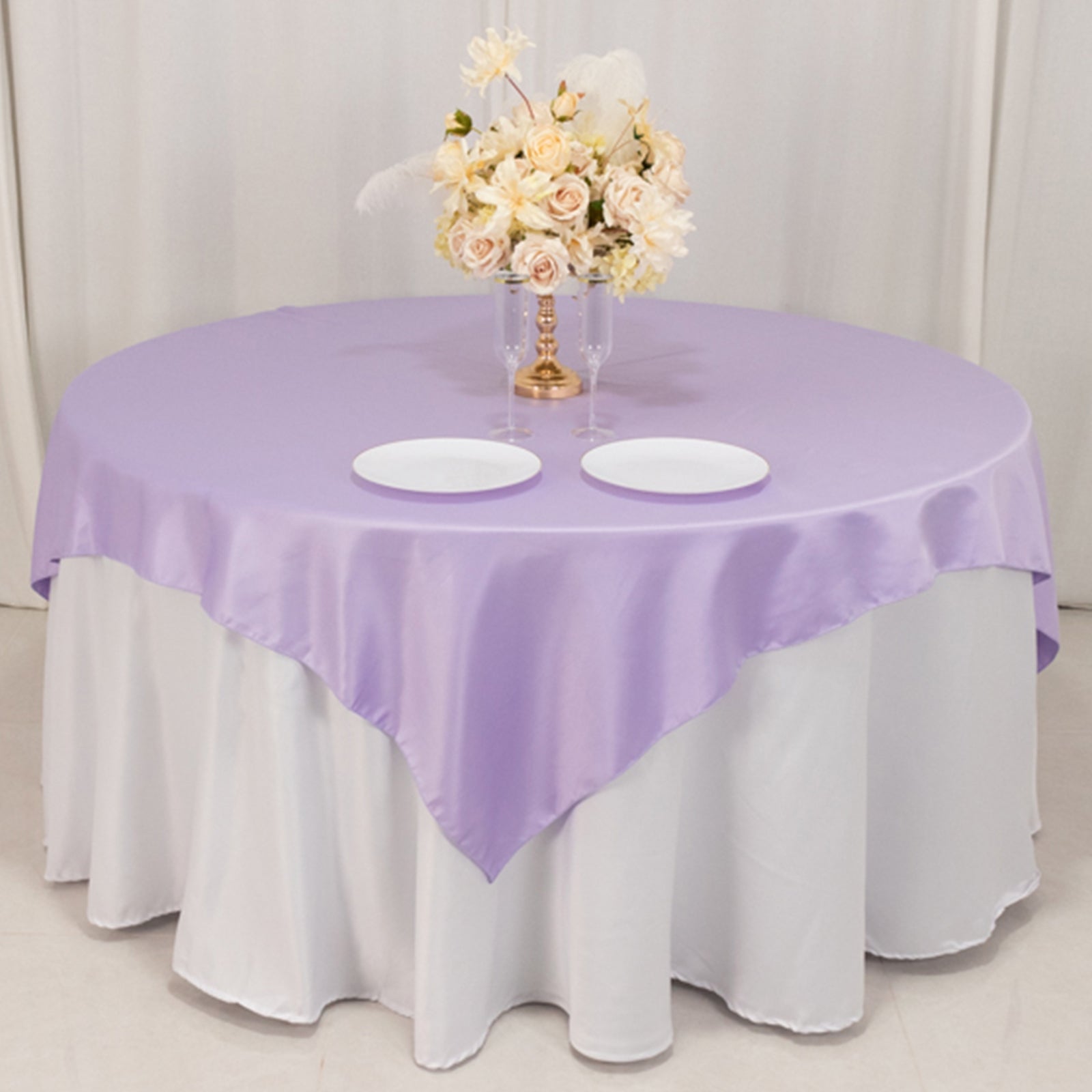 Lavender Lilac Lamour Satin 72x72 Square Table Overlay with Smooth Finish