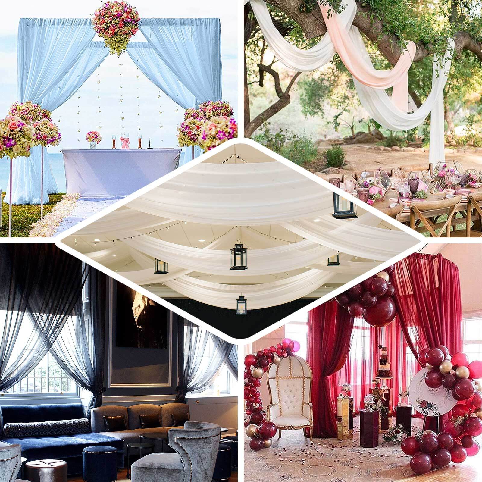 5ft x 14ft Ivory Premium Chiffon Curtain Panel - Durable Flame Resistant, Ideal for Events