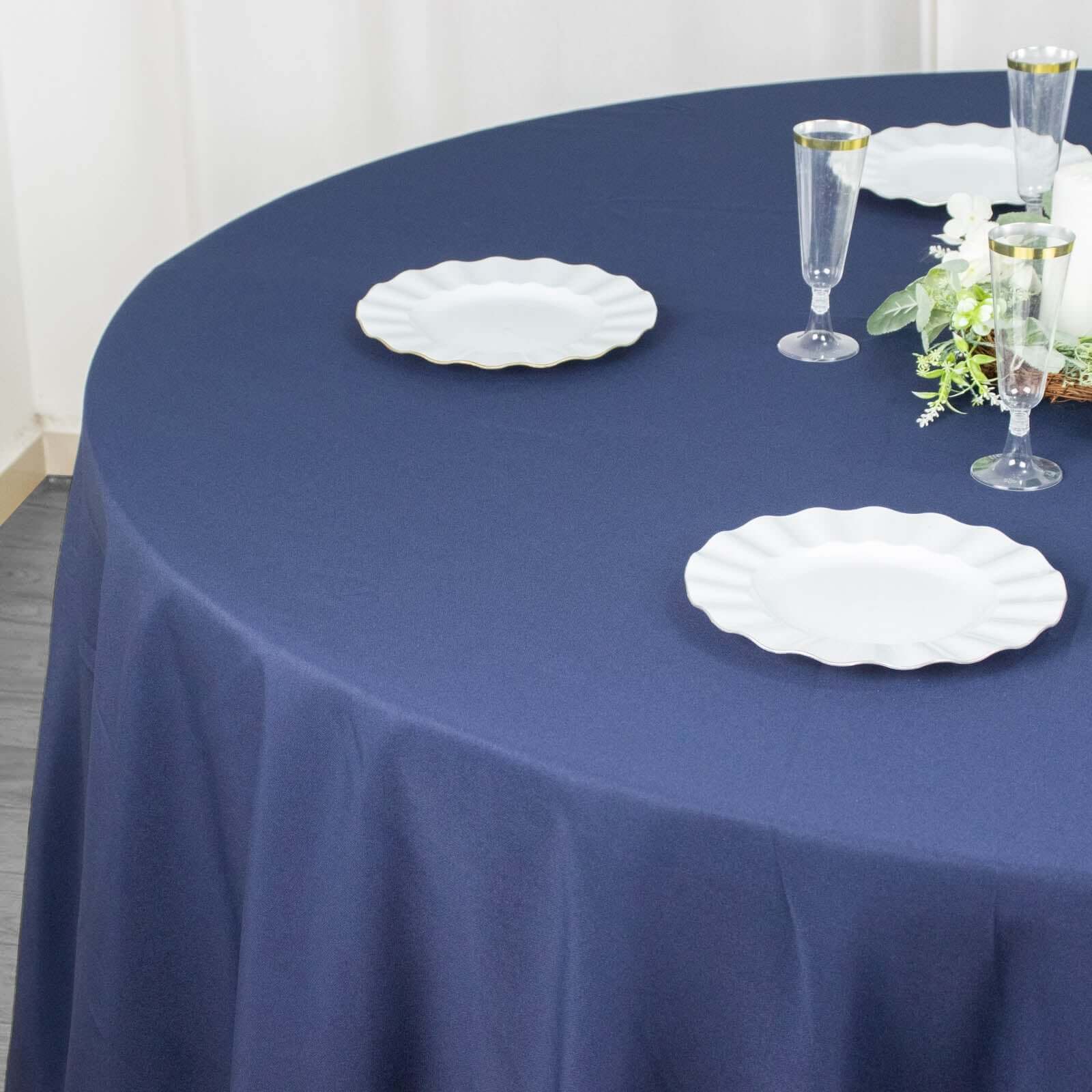 Premium Navy Blue 120-Inch Round Polyester Tablecloth - Seamless, Wrinkle-Resistant & Stainproof