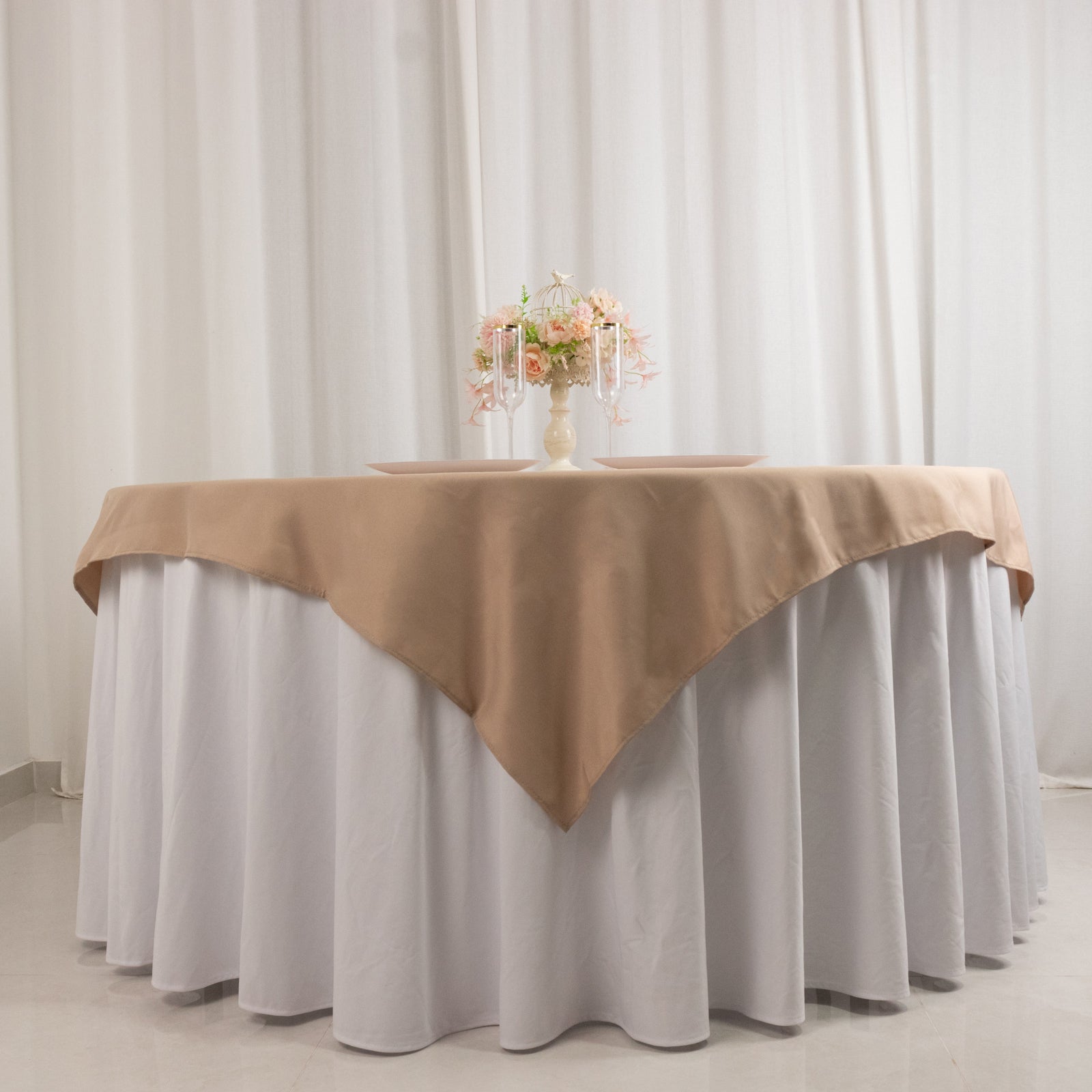 220GSM Nude Premium Polyester 54x54 Square Table Overlay, Stain & Wrinkle Resistant