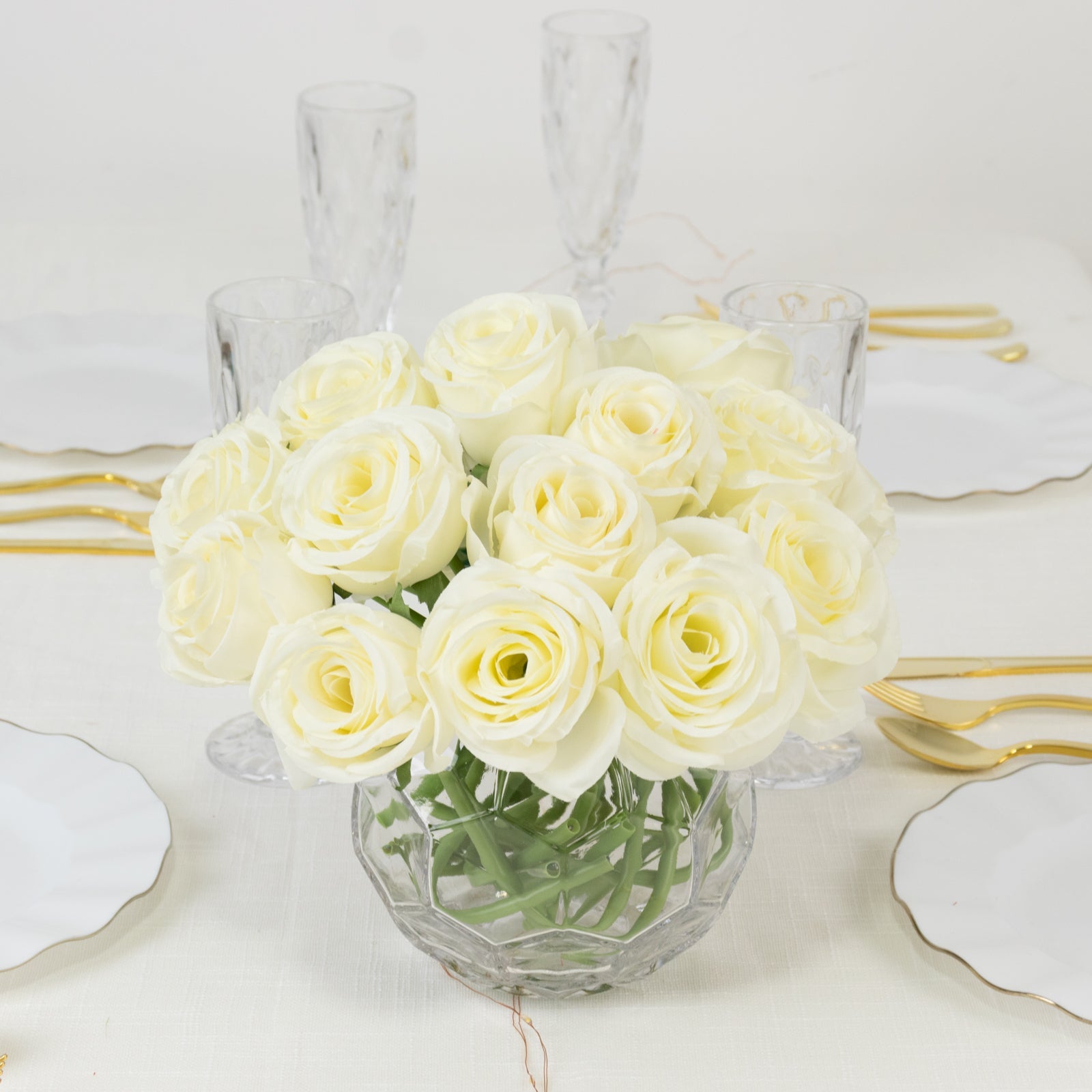 10 Pieces High - Quality Ivory Artificial Single - Stem Silk Roses for Stunning Flower Arrangements