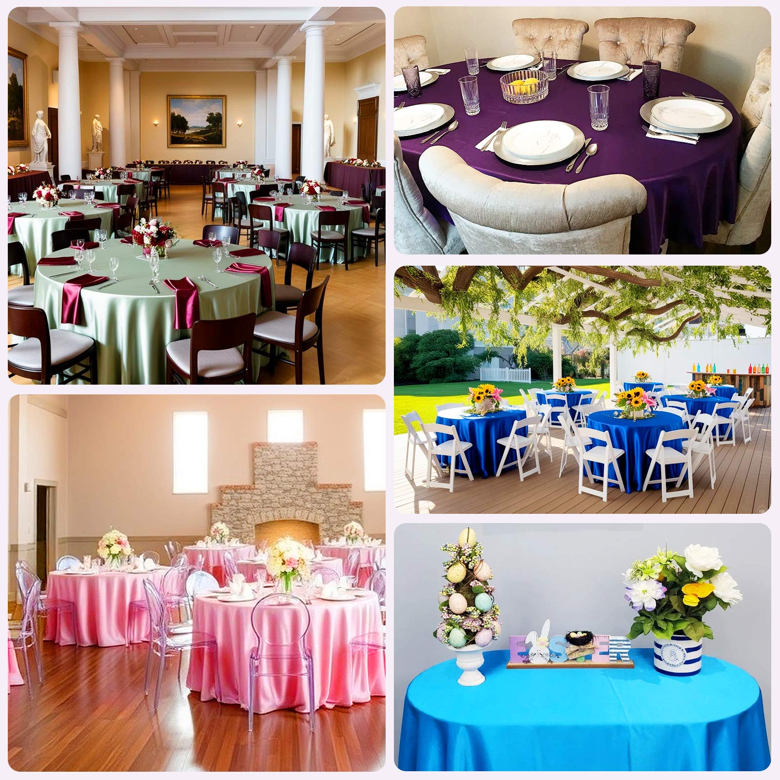 Premium Durable Silk-Like Dusty Blue Lamour Satin 108-Inch Round Tablecloth