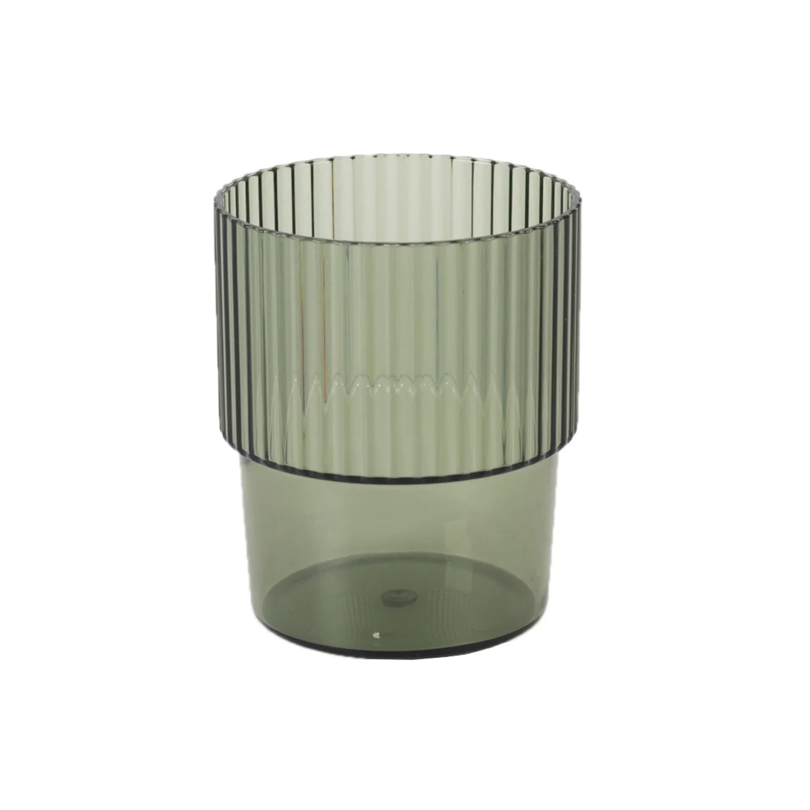 12-Pack Stackable 7oz Reusable Plastic Short Drinking Glasses in Hunter Emerald Green with Ribbed Pattern - Great Value!