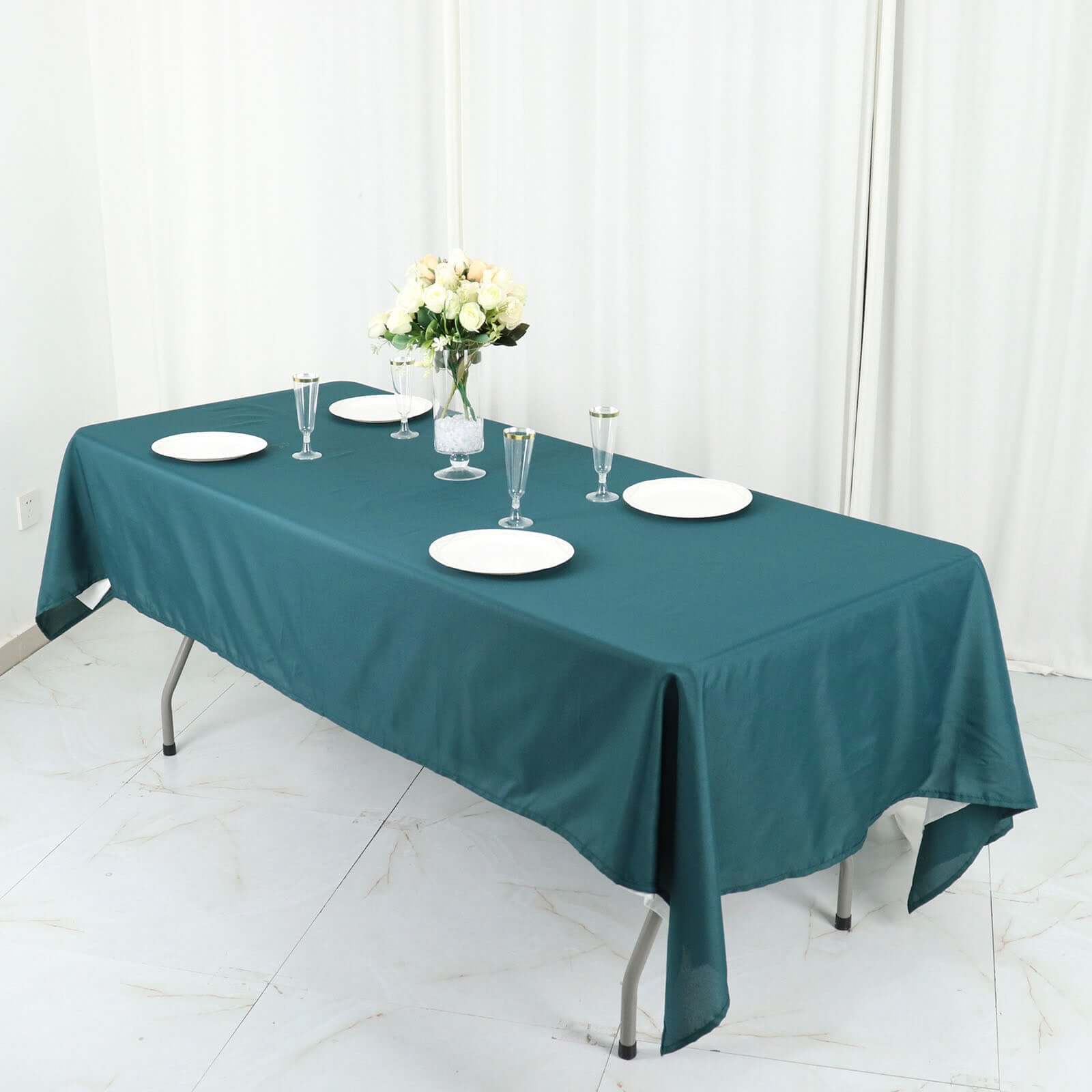 Super Durable and Stylish Polyester Rectangle Tablecloth in Peacock Teal - 60x102