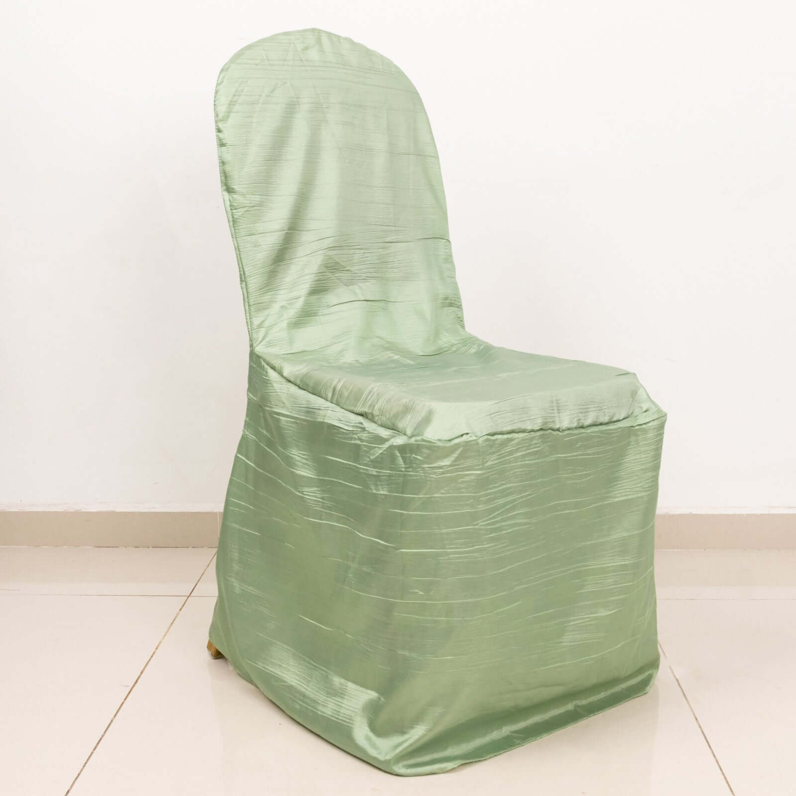 Reusable Sage Green Crinkle Crushed Taffeta Slipcover for Banquet Chairs