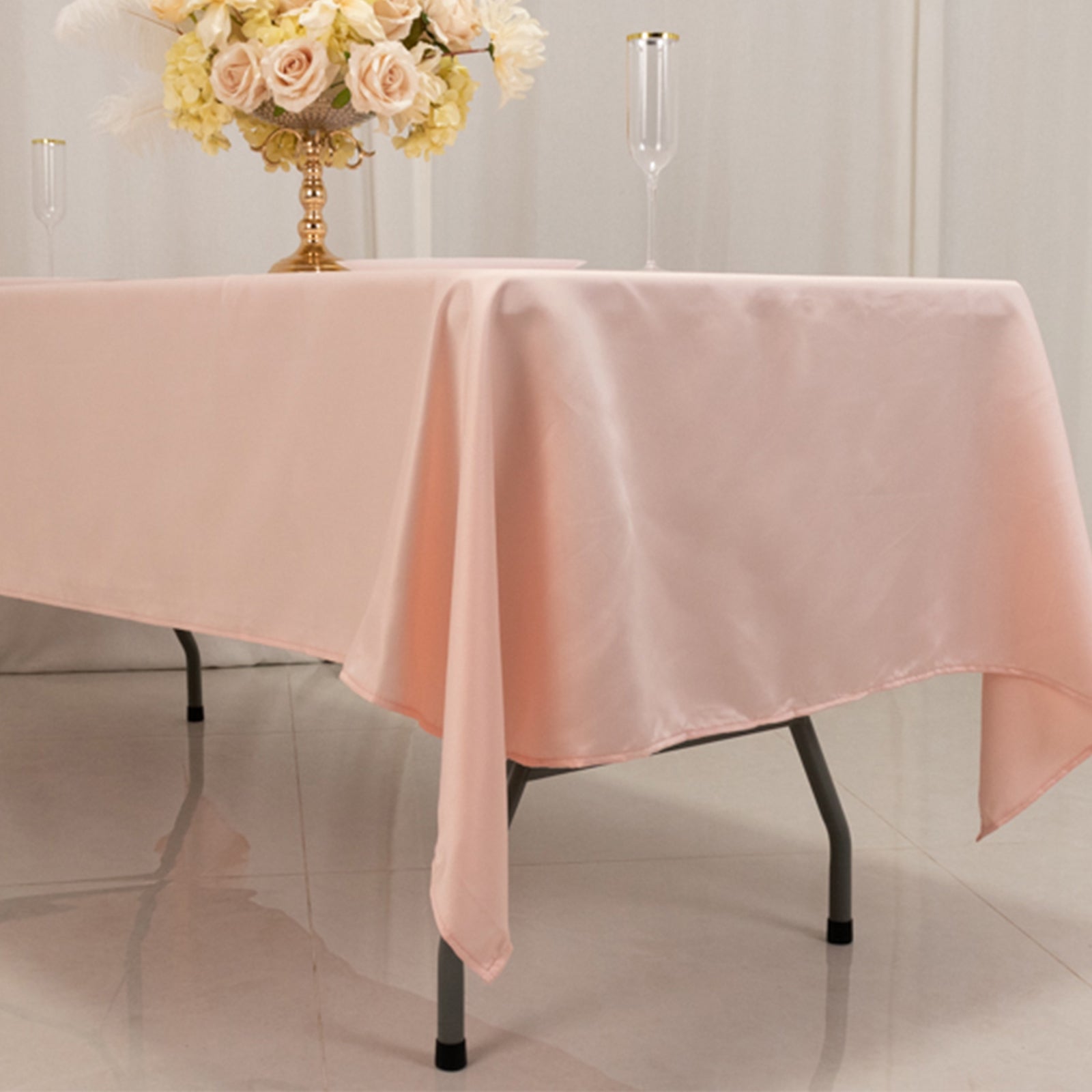 Blush Lamour Satin Rectangle Tablecloth 60x102 - Durable & Soft for Events