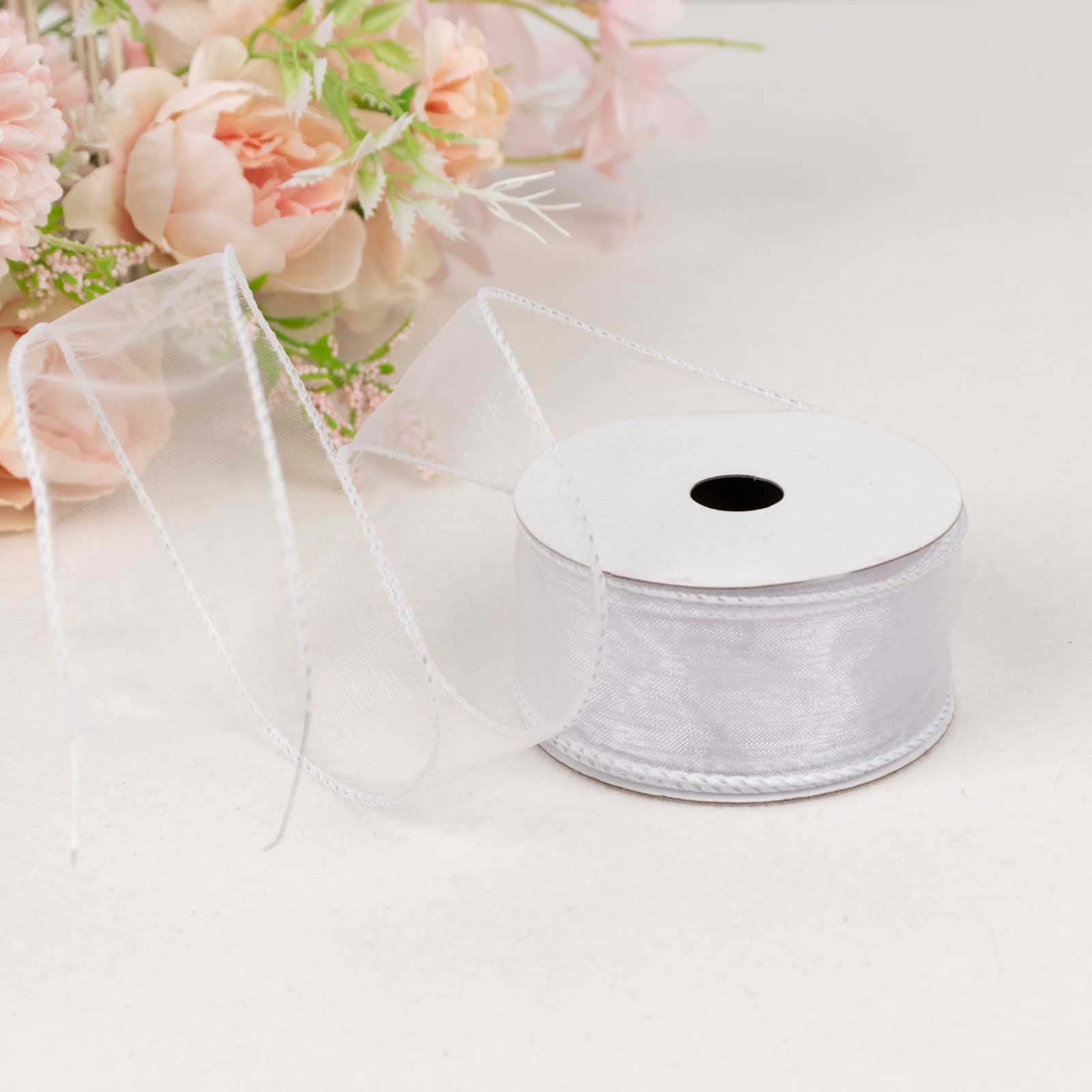 1.5-Inch Wide White Sheer Organza Wired Edge Ribbon, 10 Yards per Spool