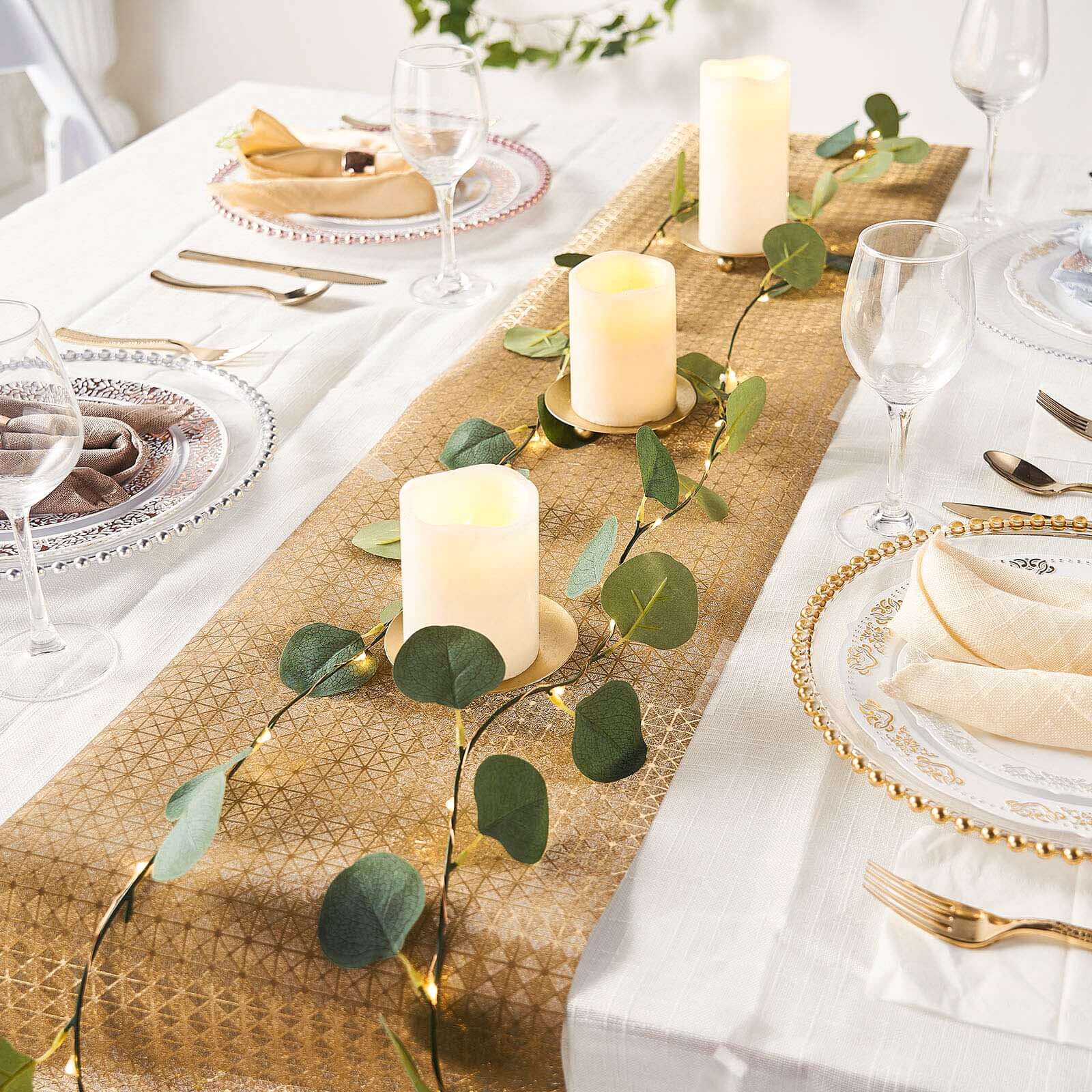 9ft Disposable Gold Geometric Print Table Runner - Perfect for Events