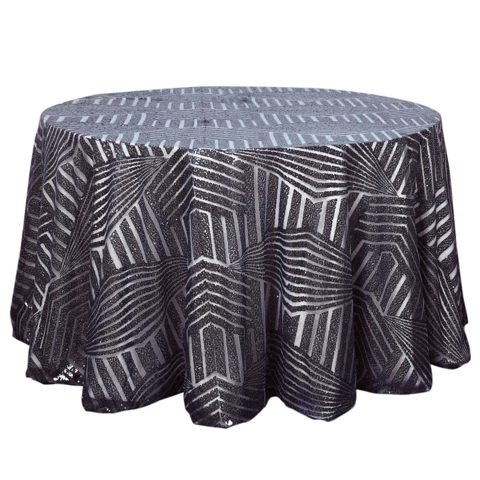 Black Seamless Diamond Glitz 120 Round Sequin Tablecloth - Perfect for Special Events