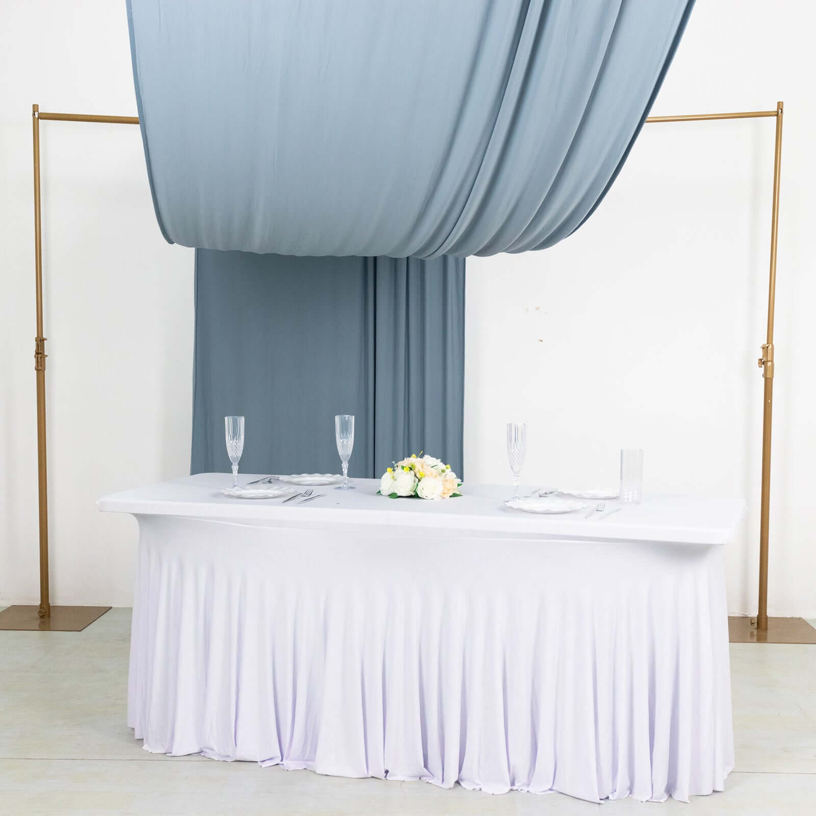 Promo! Dusty Blue Spandex 4-Way Stretch Event Backdrop Curtain with Rod Pockets, 5ft x 18ft