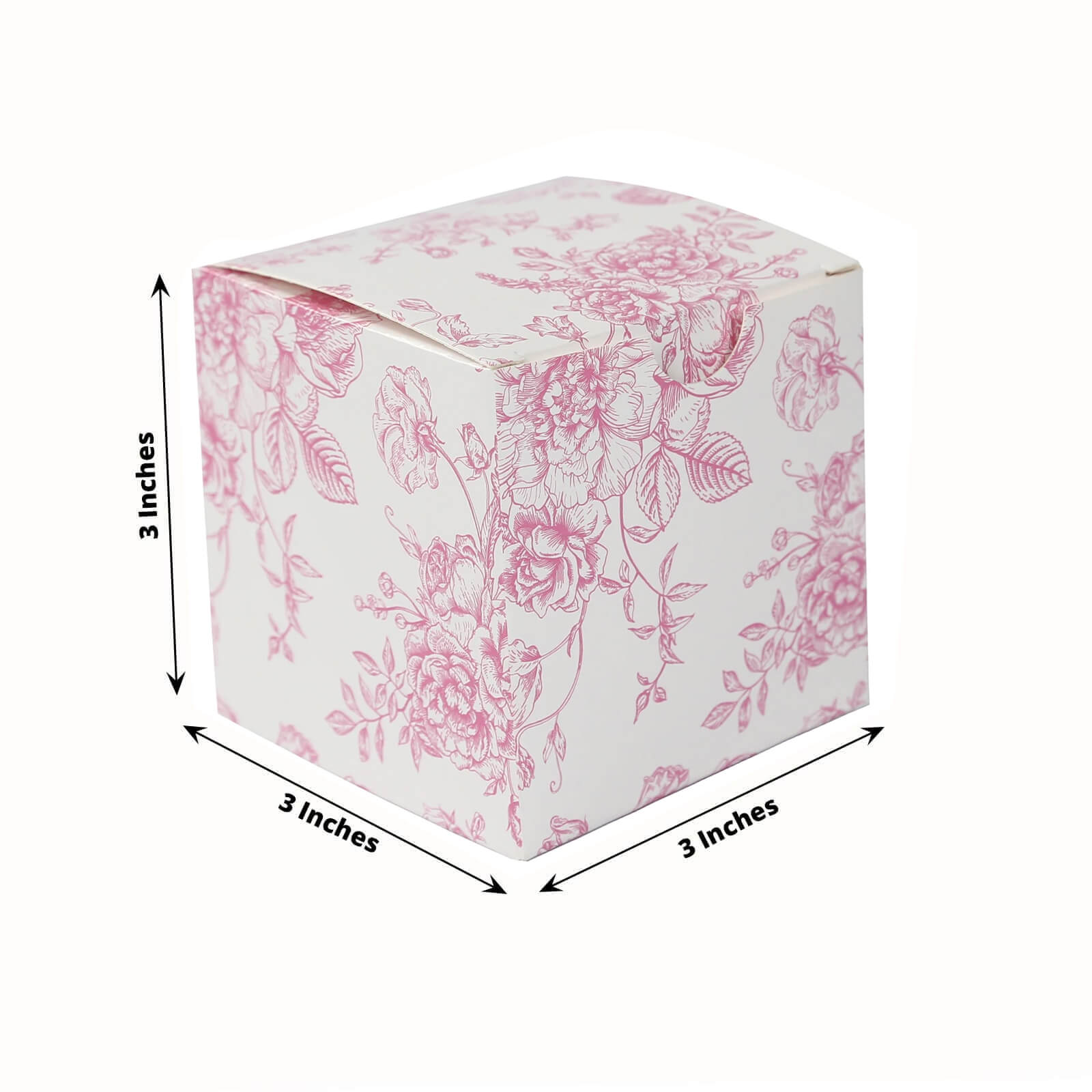 25-Pack French Toile Pattern Matte Pink and White Cardstock Candy Favor Boxes, 3x3 - Perfect for Parties