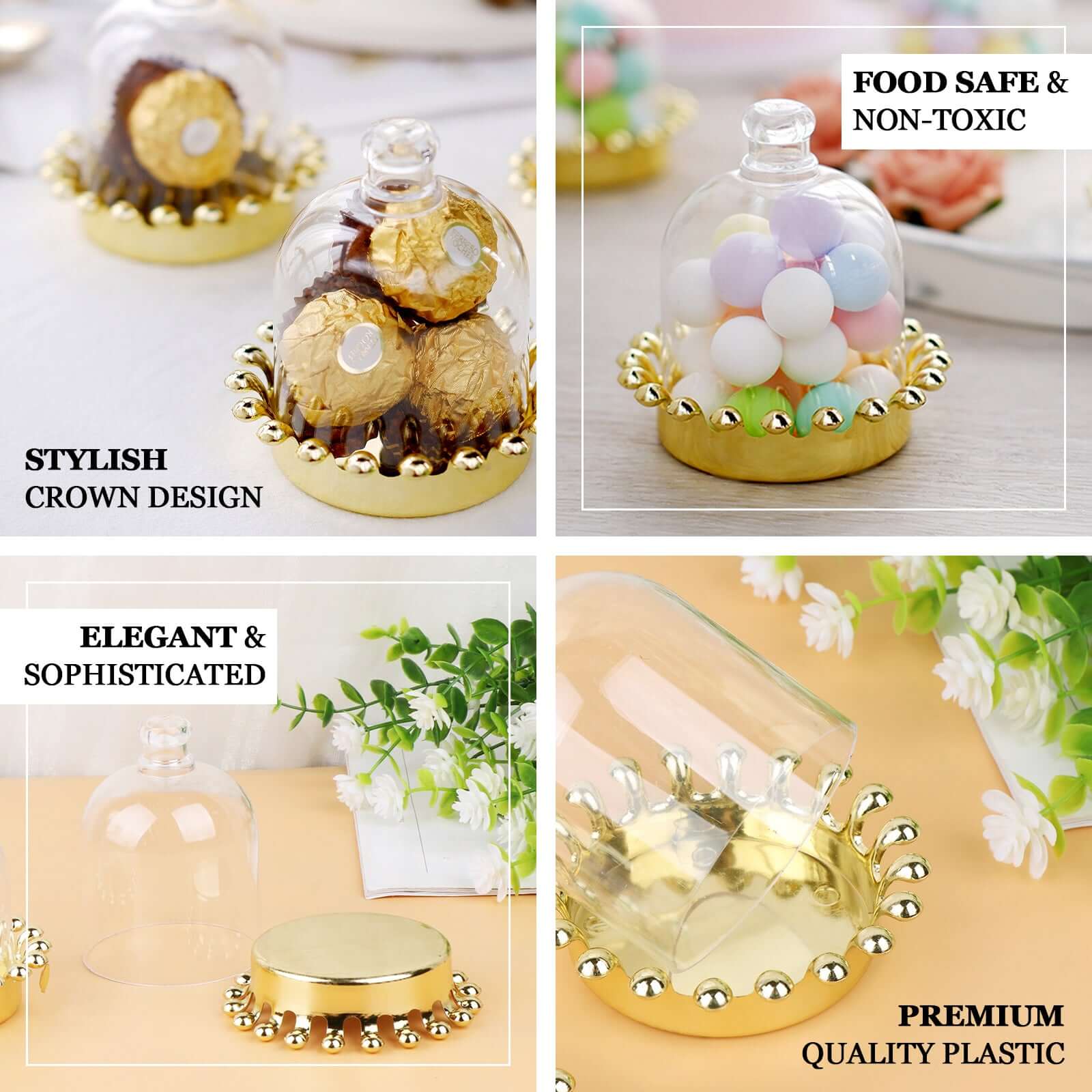 12-Pack Gold & Clear Mini Crown Plastic Treats Party Favor Boxes - Perfect for Special Events