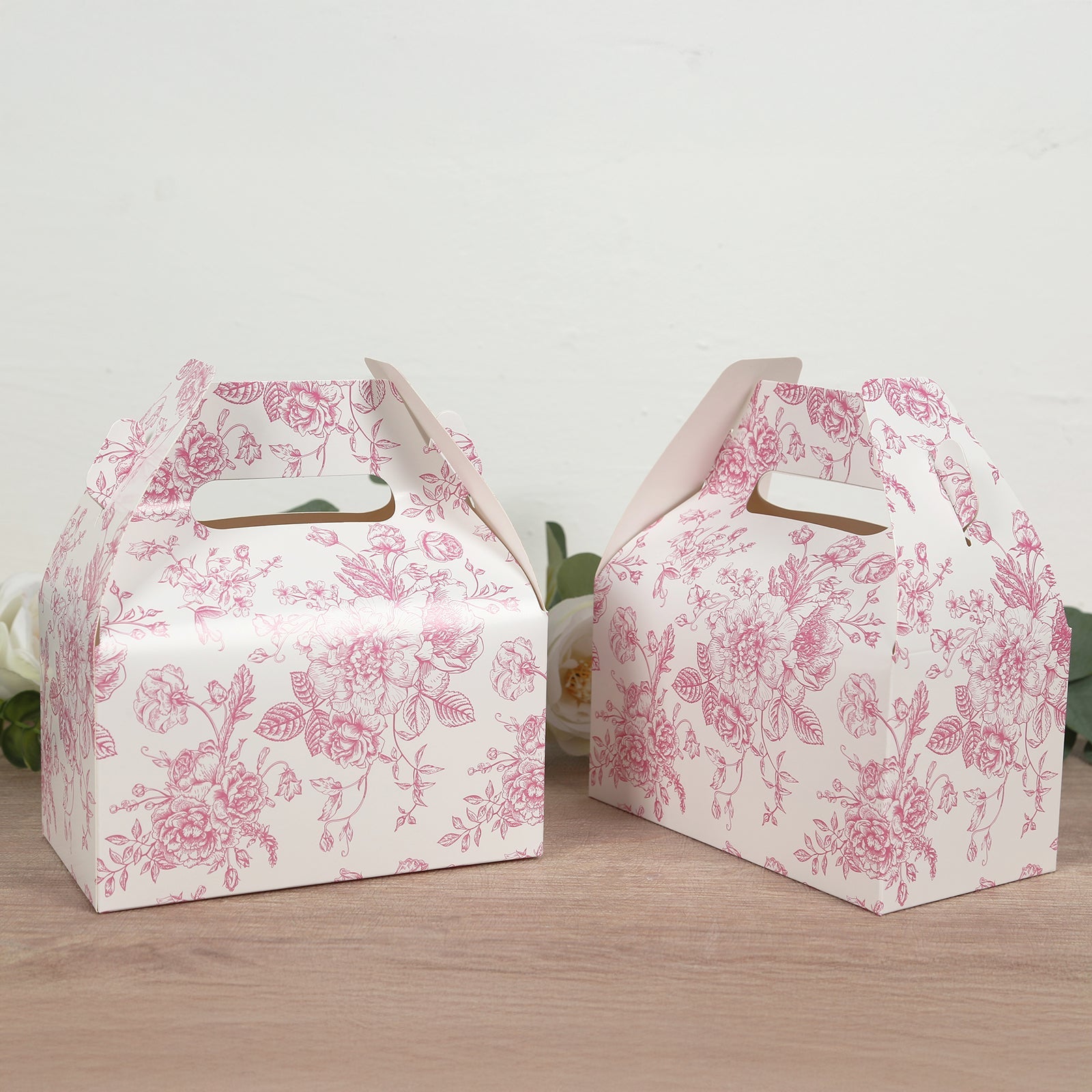 25-Piece Matte Pink and White French Toile Pattern Candy Treat Tote Gable Boxes