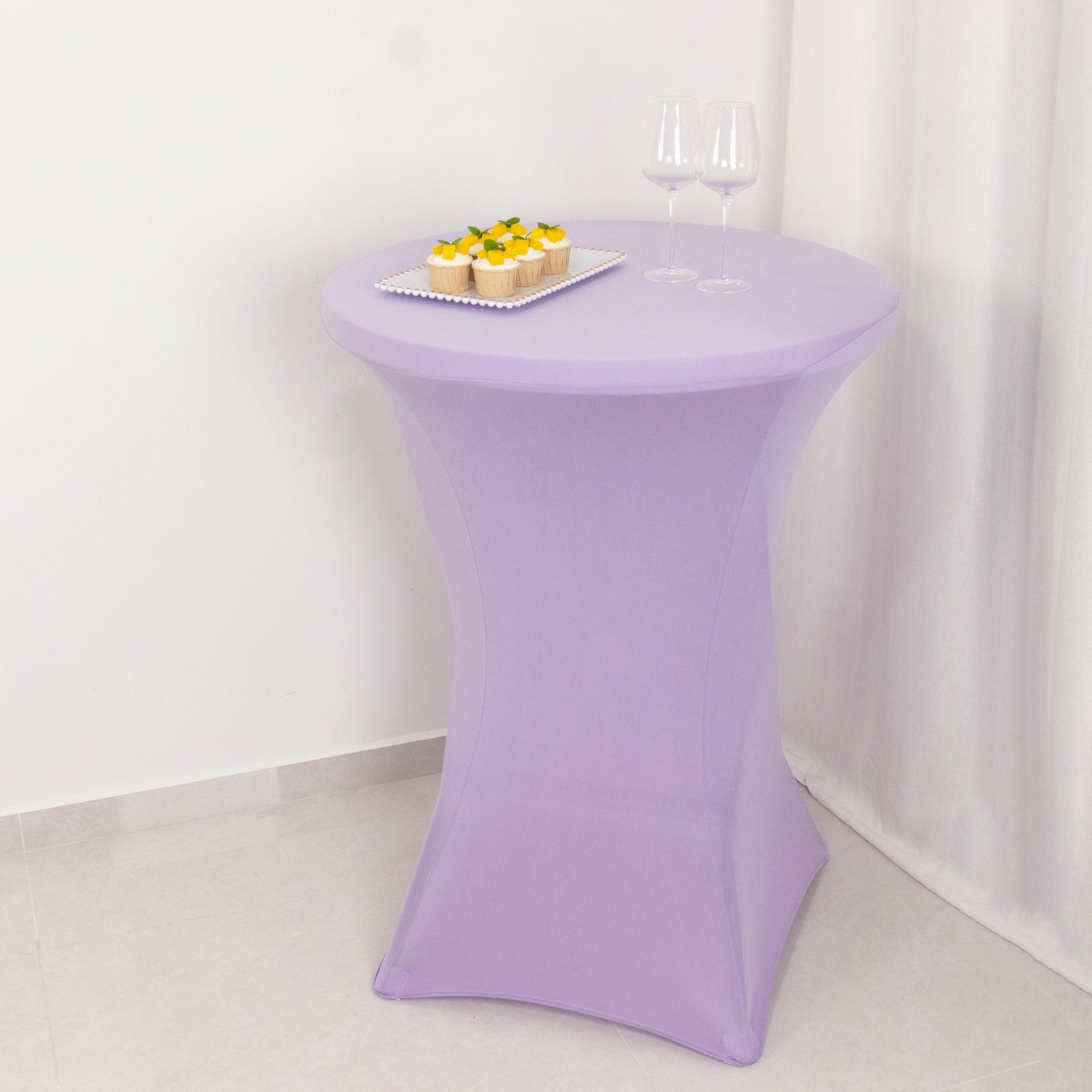 Lavender Lilac Spandex Stretch Fitted Cocktail Table Cover for 24 - 32 Dia Tables