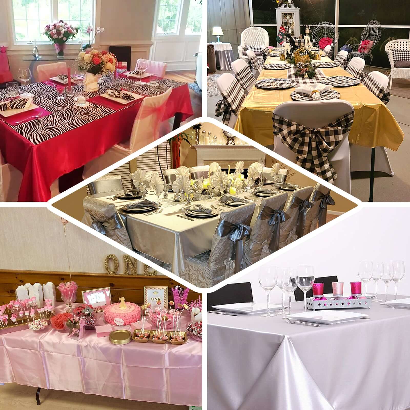 White Satin 60x126 Rectangular Tablecloth - Ideal for Weddings and Parties