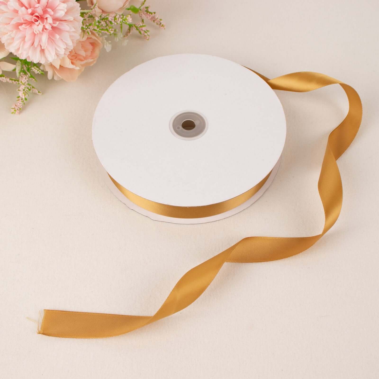Exclusive Gold Single Face Decorative Satin Ribbon - 7/8