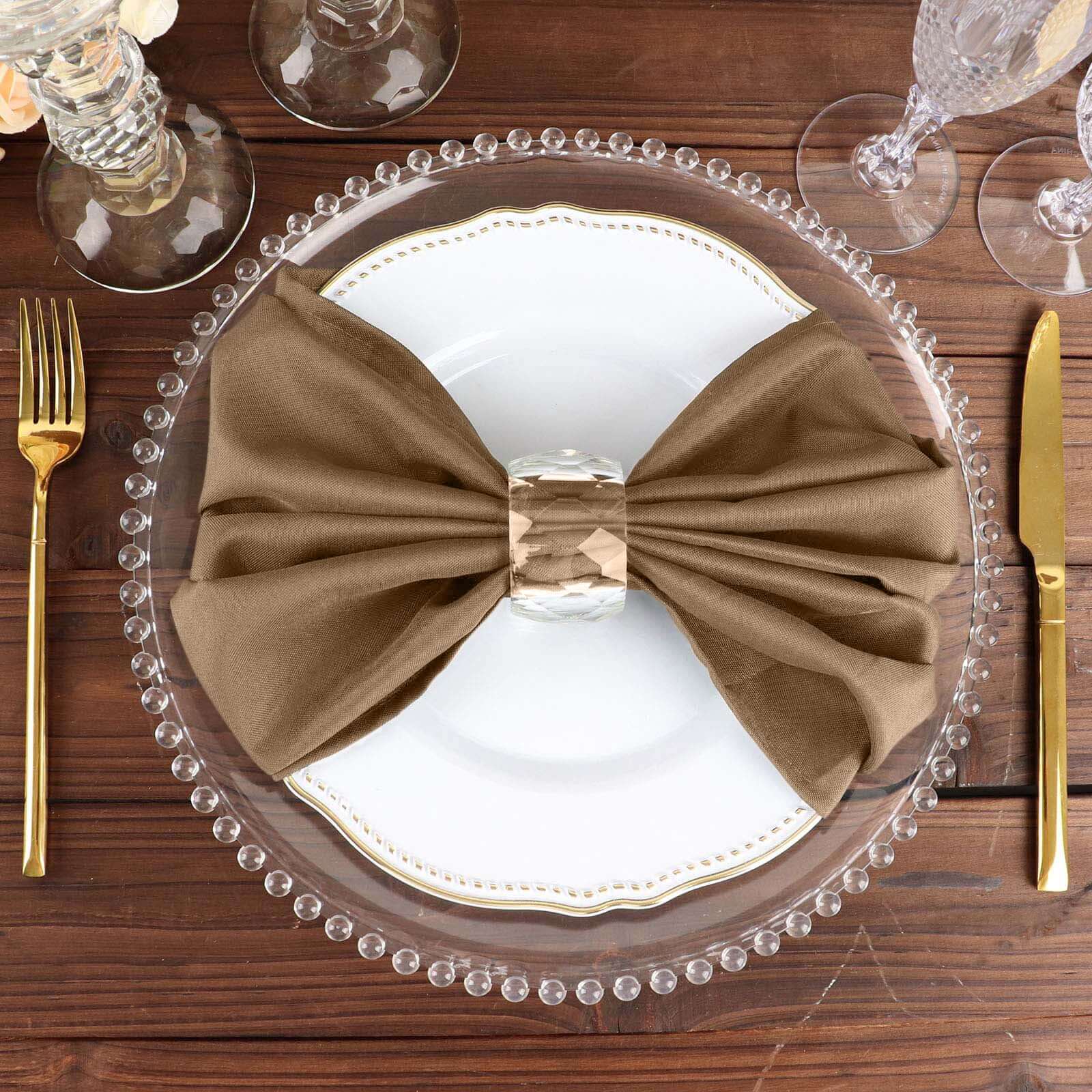 Wrinkle-Resistant 5-Pack Taupe Polyester 20x20 Easy-Care Cloth Napkins