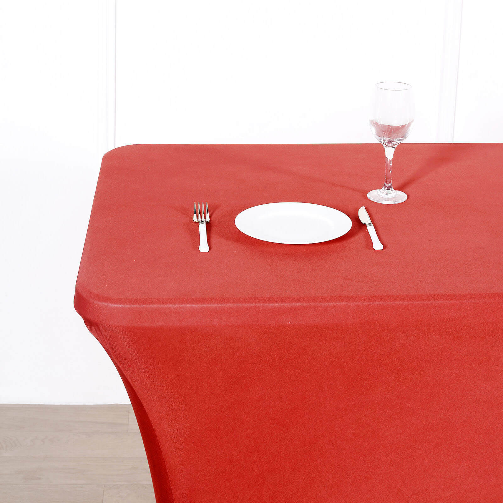 Hot Deal! Durable Red Spandex Stretch Table Cover for 8-Foot Rectangle Tables