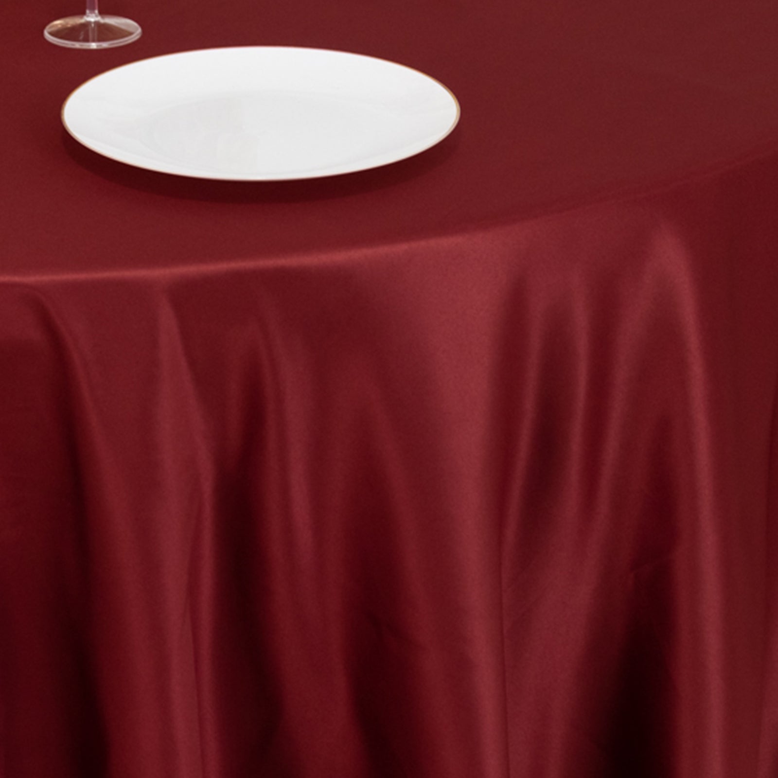 Premium Lamour Satin 120-Inch Round Burgundy Tablecloth - Seamless with Soft Sheen