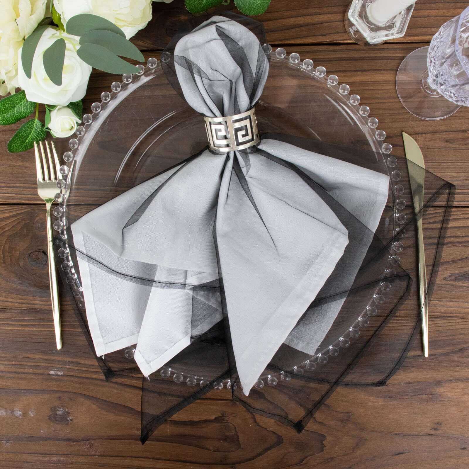 Great Deal! 10-Pack of 23x23 Black Organza Sheer Dinner Napkins
