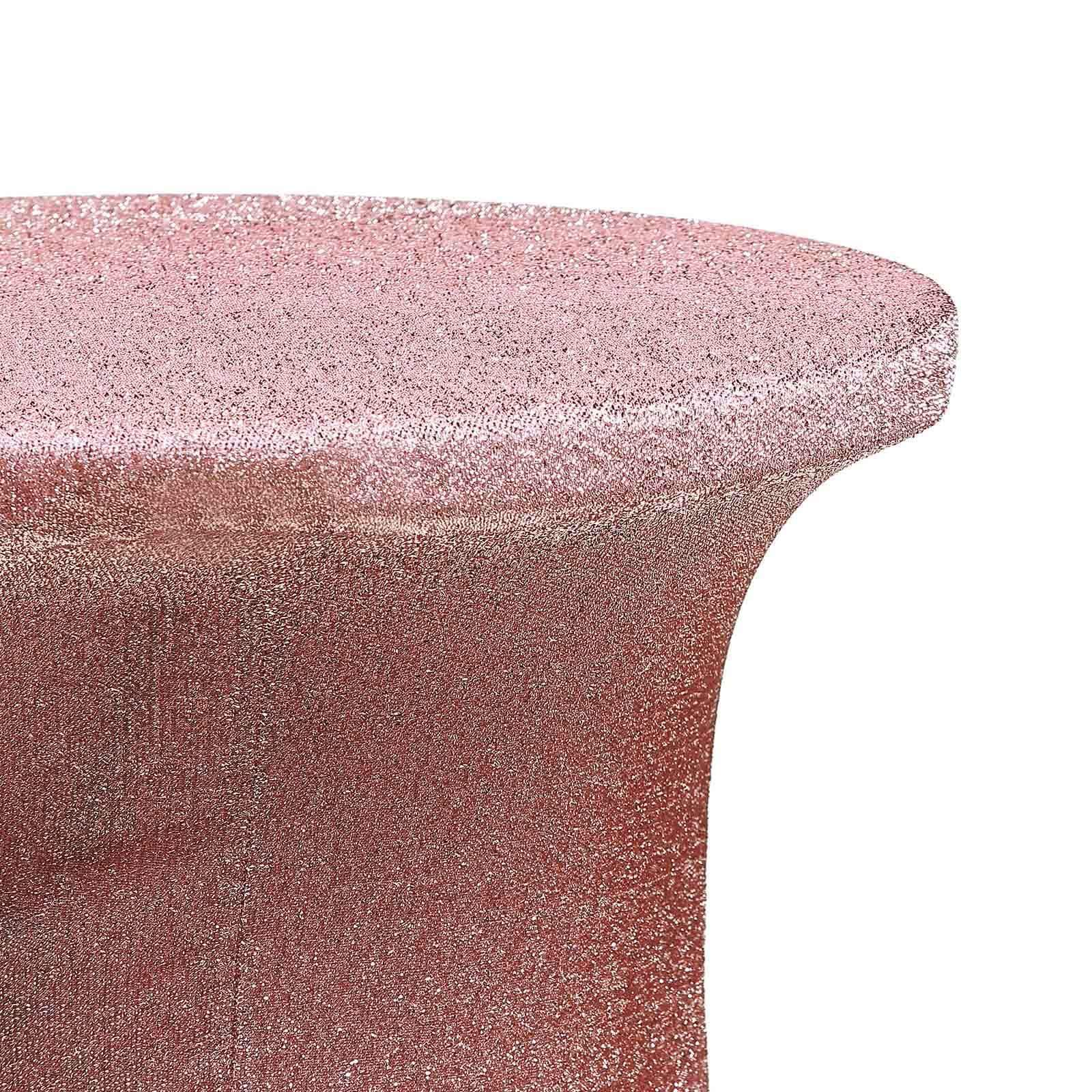 Rose Gold Metallic Spandex Glitter Cocktail Table Cover - Stretch Fit for High Tops