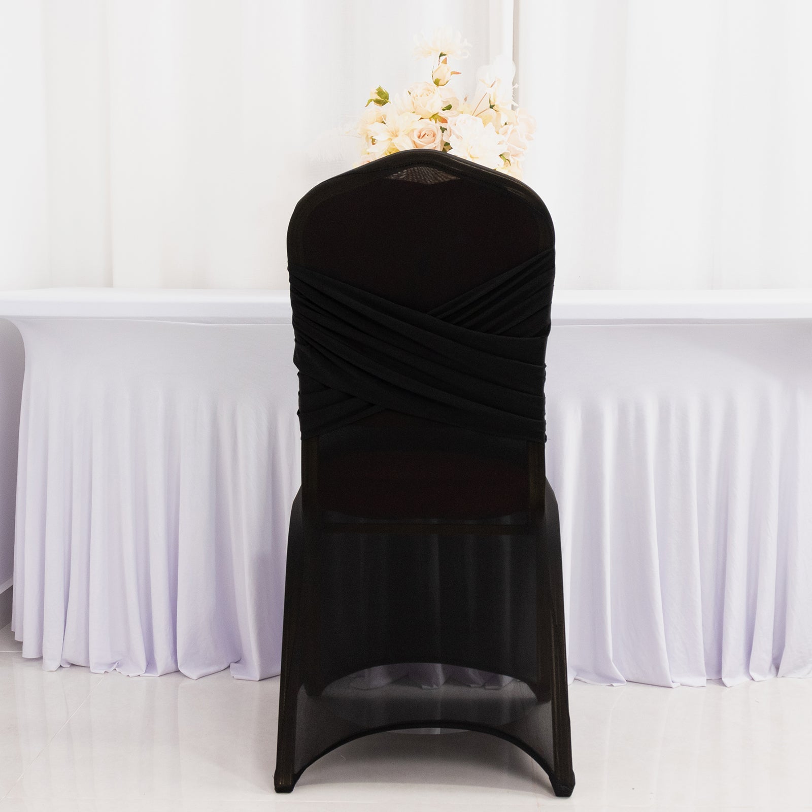Black Spandex Chair Cover in Madrid Style - 180GSM Stretch Slipcover for Banquet Chairs