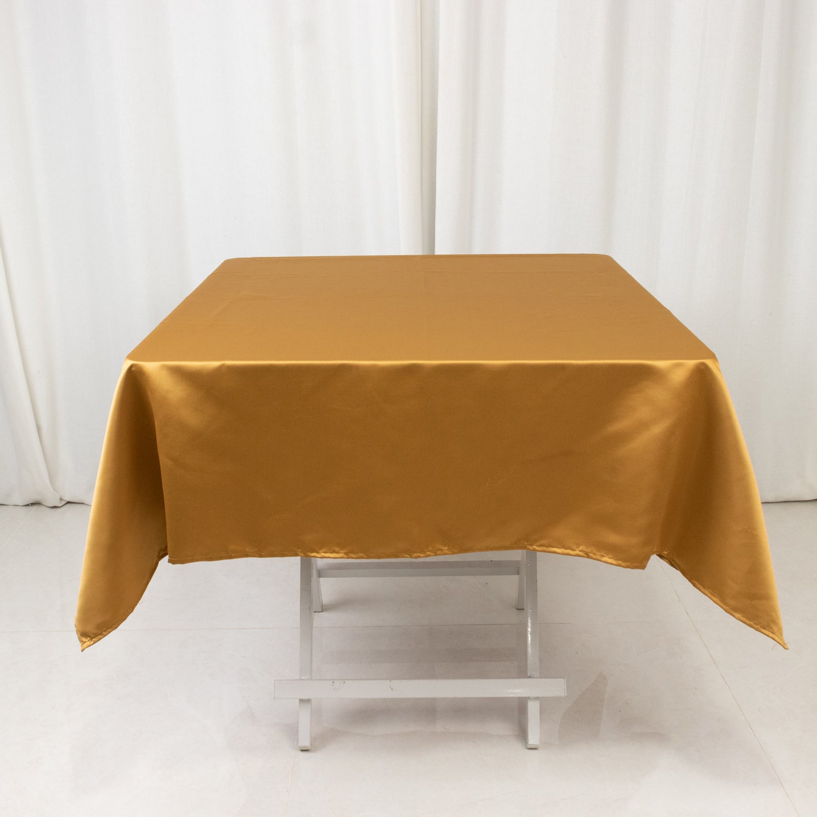 Gold 54x54 Square Lamour Satin Tablecloth - Durable Silk-Like Cover for Events