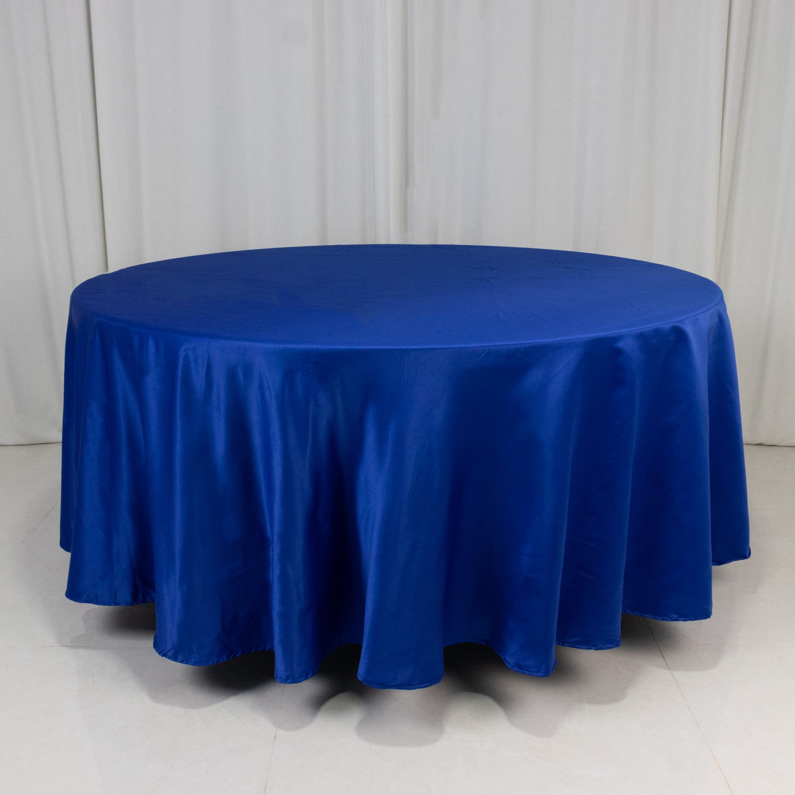Royal Blue Lamour Satin 108" Round Tablecloth - Durable & Silk-Like, Ideal for Events