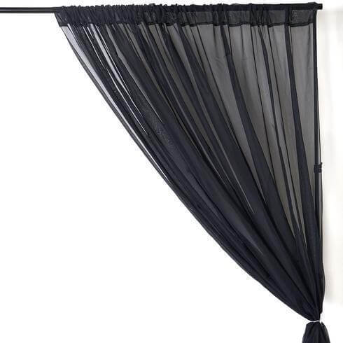 2-Pack 10ftx10ft Black Durable Flame-Resistant Chiffon Event Curtain Drapes with Rod Pockets