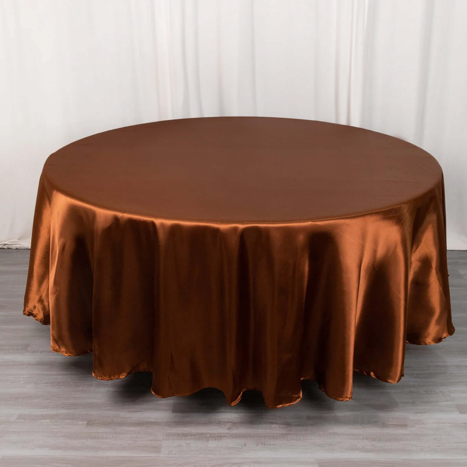 Hot Sale! Smooth and Lustrous Cinnamon Brown Satin Round Tablecloth, 108 Inches in Diameter
