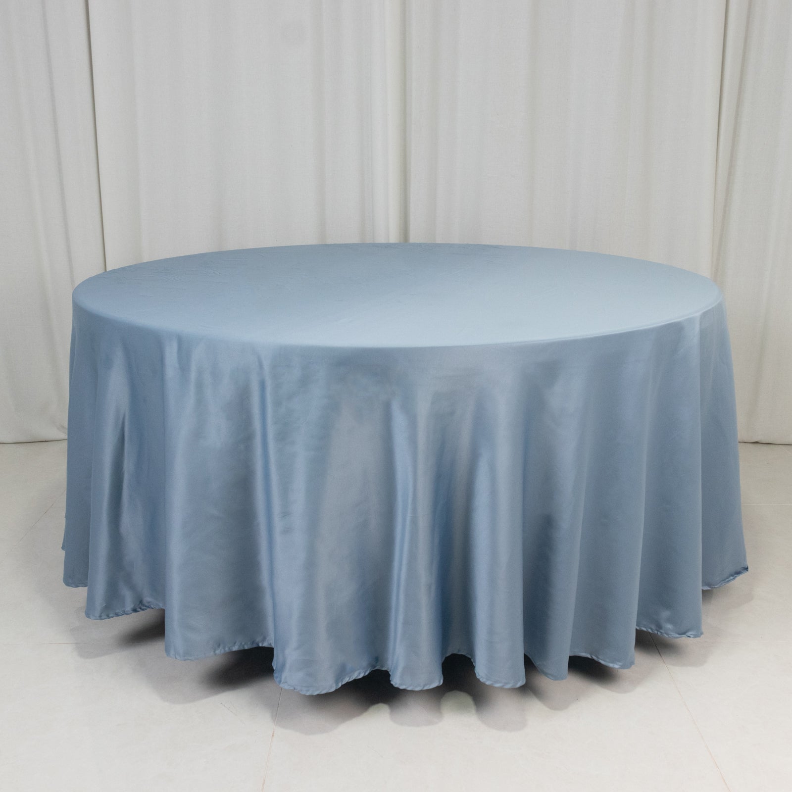Premium Durable Silk-Like Dusty Blue Lamour Satin 108-Inch Round Tablecloth