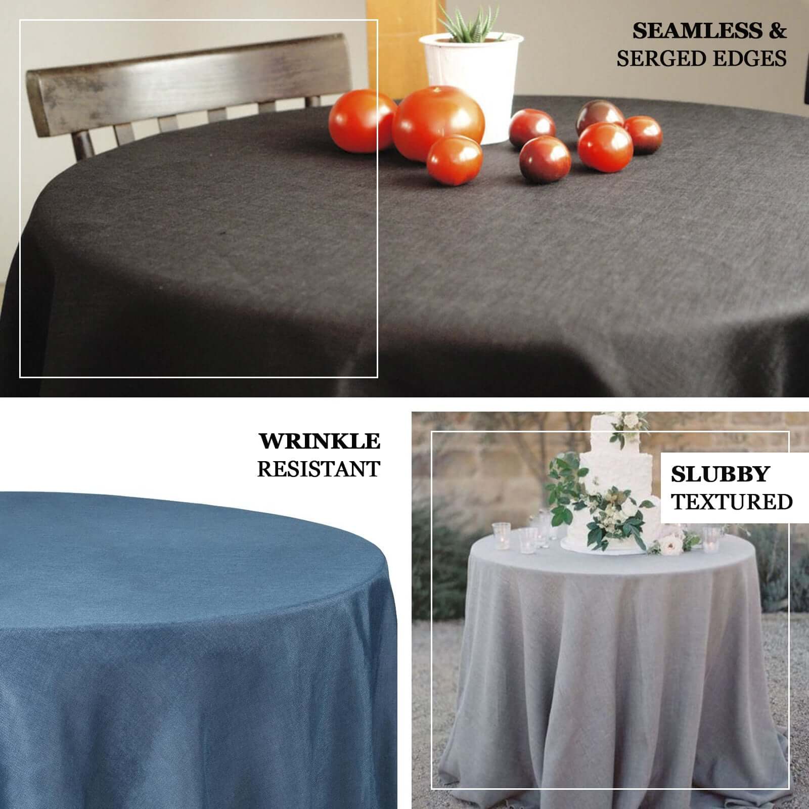 Natural Faux Linen 108 Round Wrinkle-Resistant Tablecloth - High Quality