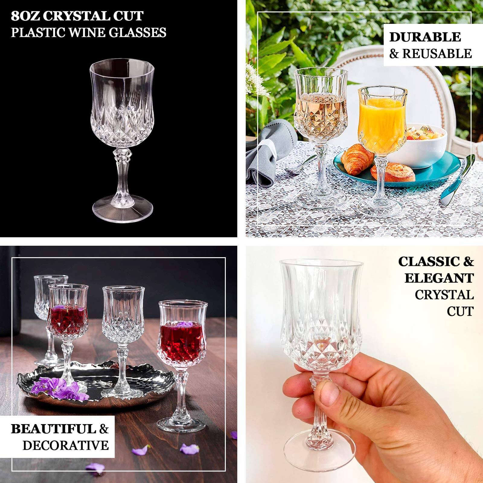 Hot Deal! 12-Pack 8oz Shatterproof Plastic Cocktail Goblets in Assorted Green Crystal Cut Design