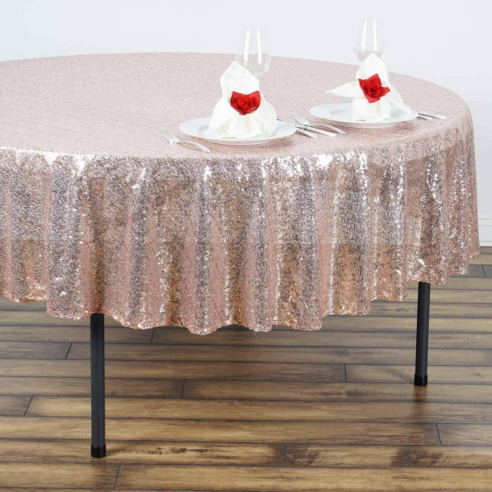 Rose Gold Sequin 90 Round Tablecloth - Sparkling Table Cover