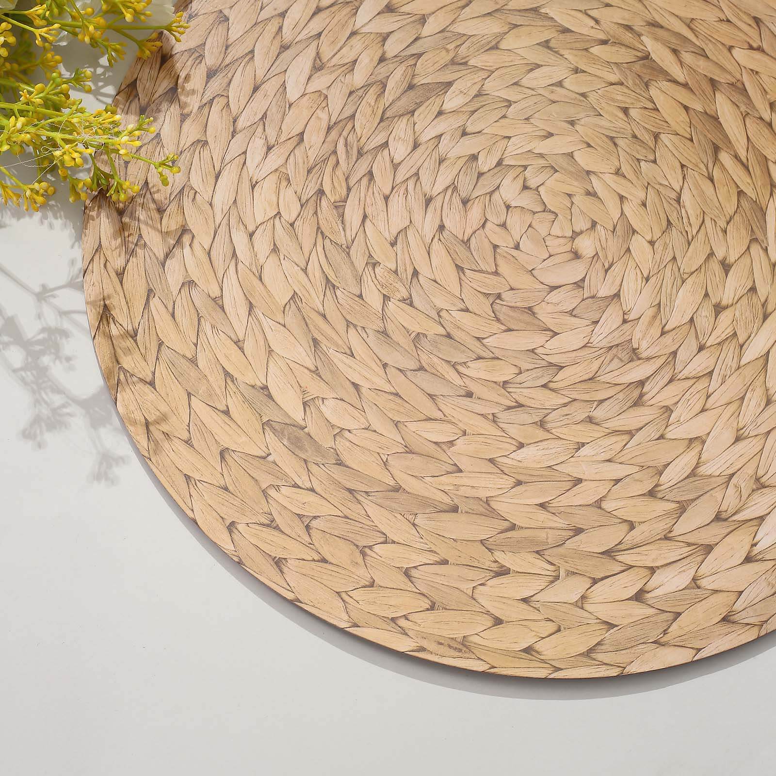 Amazing 6-Pack Disposable Round Cardboard Table Placemats with Woven Rattan Print, 13" Diameter for Rustic Events