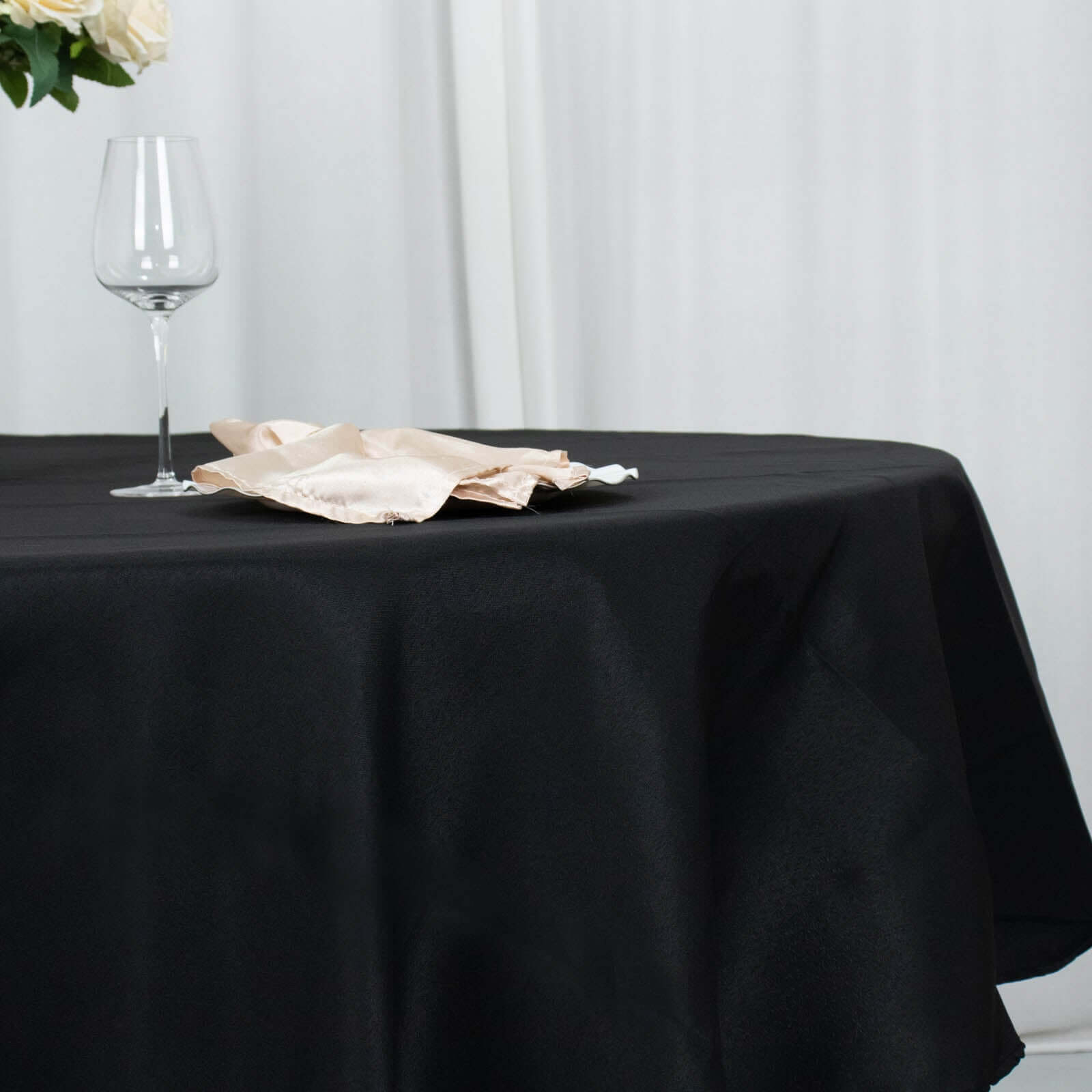 Premium 220GSM Black 90-Inch Round Polyester Tablecloth - Stain & Wrinkle-Resistant for Weddings & Events