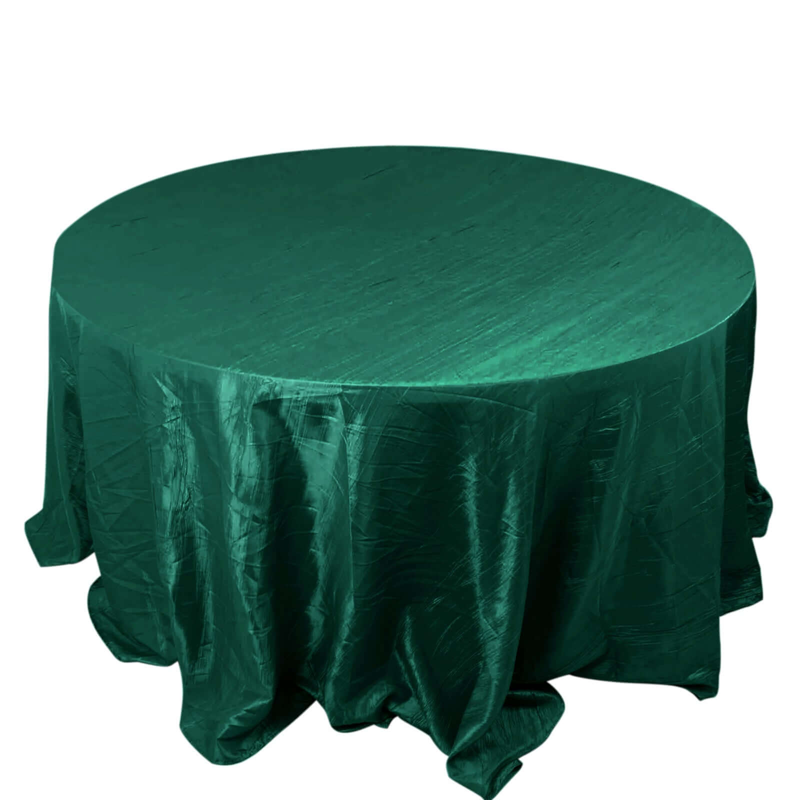 Hunter Emerald Green Seamless Accordion Crinkle Taffeta Round Tablecloth - 132 Inches