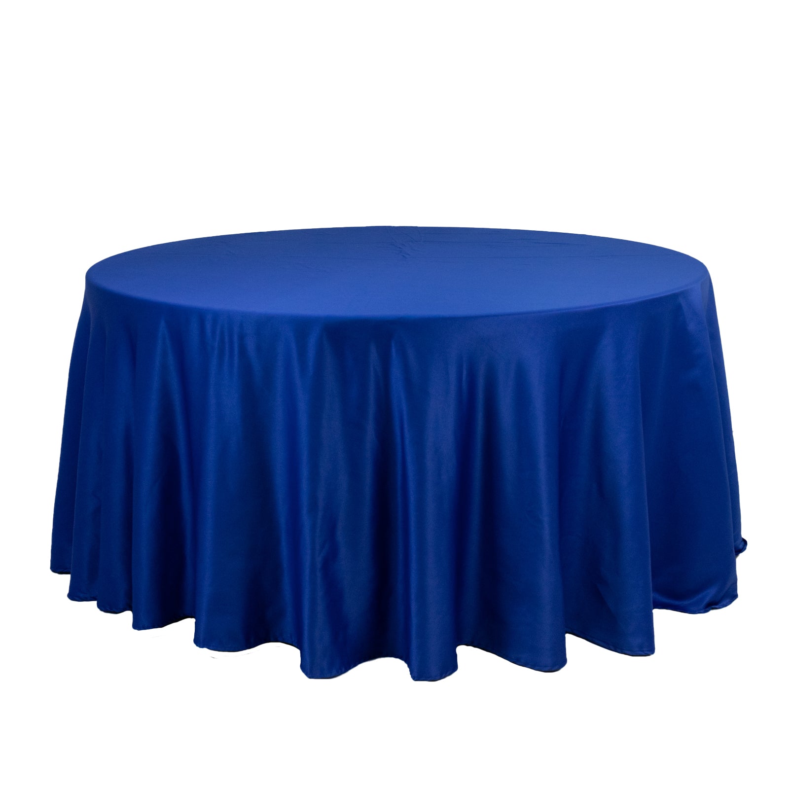 Royal Blue Lamour Satin Seamless 120-Inch Round Tablecloth with Soft Sheen