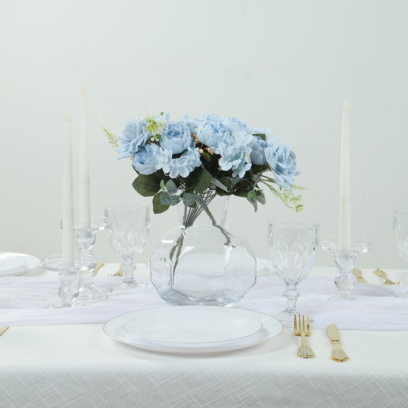 Special Offer! 2-Pack Light Blue Silk Artificial Rose & Peony Floral Arrangements for Weddings and Home Decor